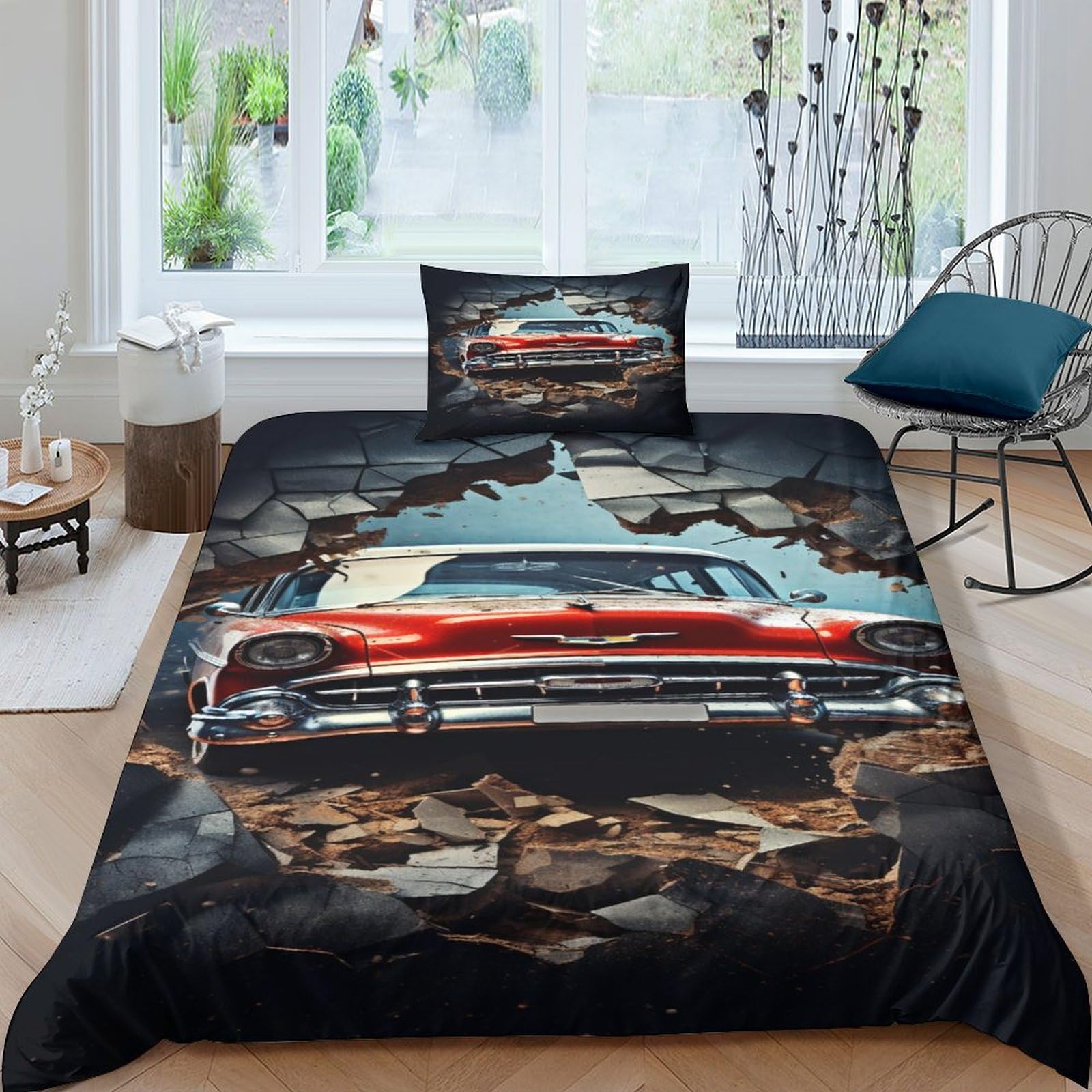 Parure de lit voitures graffiti en microfibre 3D 135x200cm pour enfant