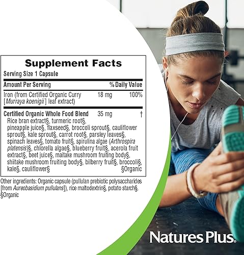 Miniatura 5 de NaturesPlus Source of Life Garden Certified Organic Family Iron 18 mg Cap - 30 cápsulas veganas - Suplemento de hierro a base de plantas - Apoya la