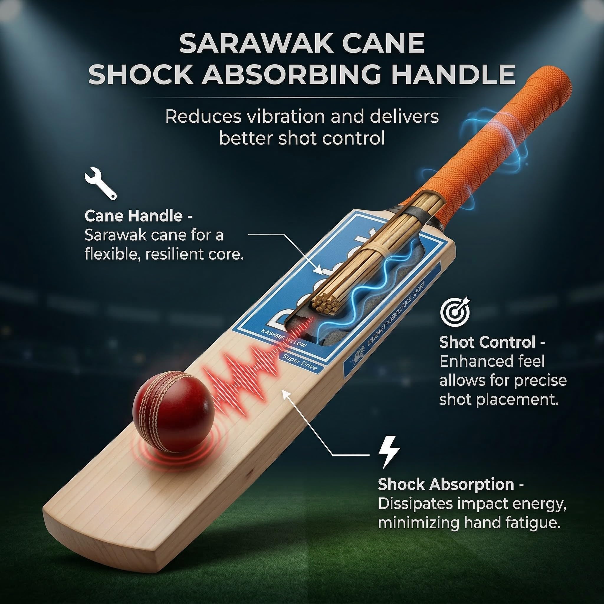 REEBOK Super Drive SH Kashmir - Mazza da cricket in salice per oltre 15 anni (1100 g), impugnatura e adesivo possono variare in base alla disponibilità