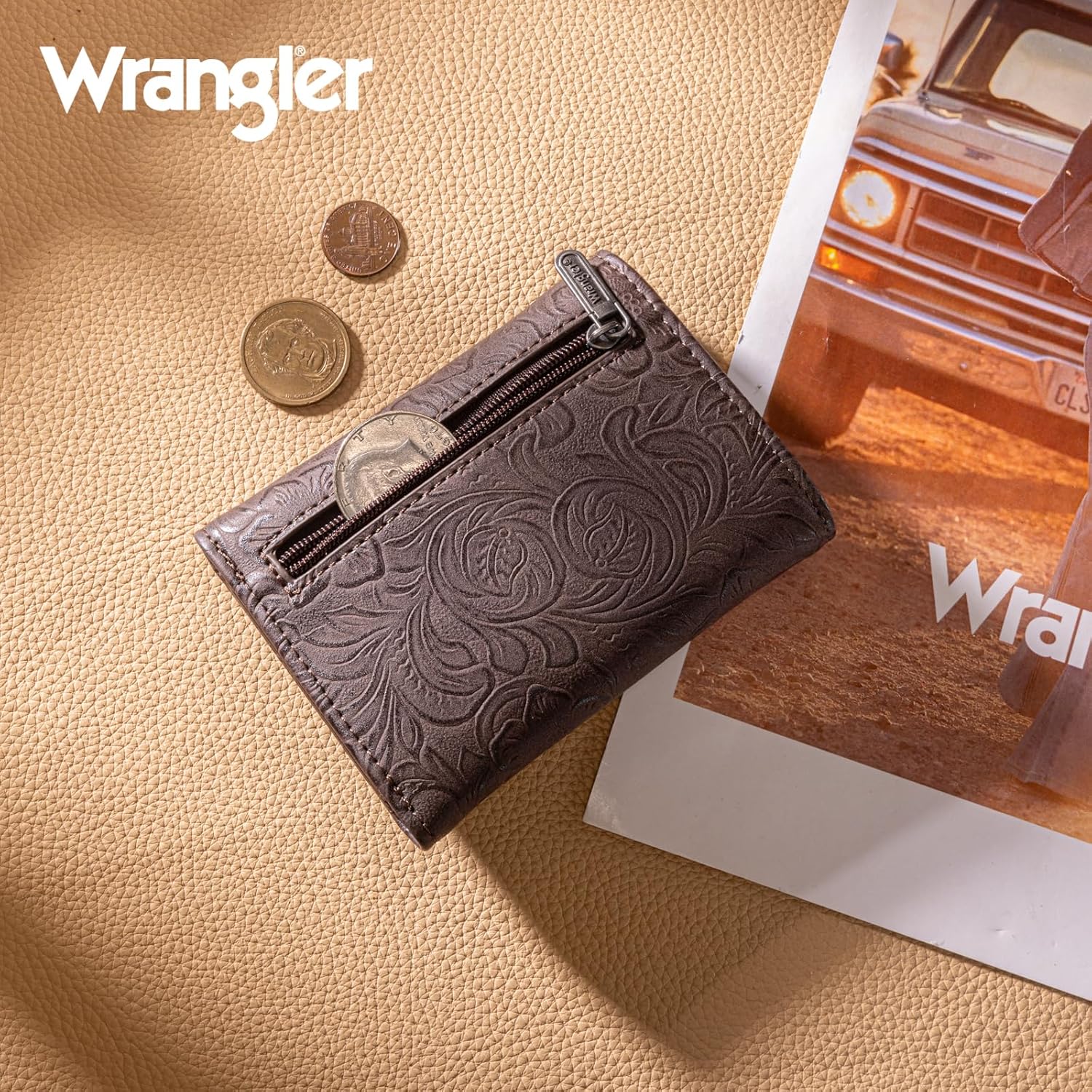Montana West X Wrangler Small Wallets for Women Trifold Western Floral Women's Wallets Card Cases & Money Organizers with Zipper Coin Pocket - Image 6