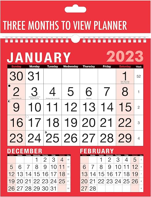 2023 Calendar, Planners & Personal Organisers, Wall Planners, Holidays and Notable Dates, Wall Planner Spiral Bound for Home Business Office School(3 Months to View)