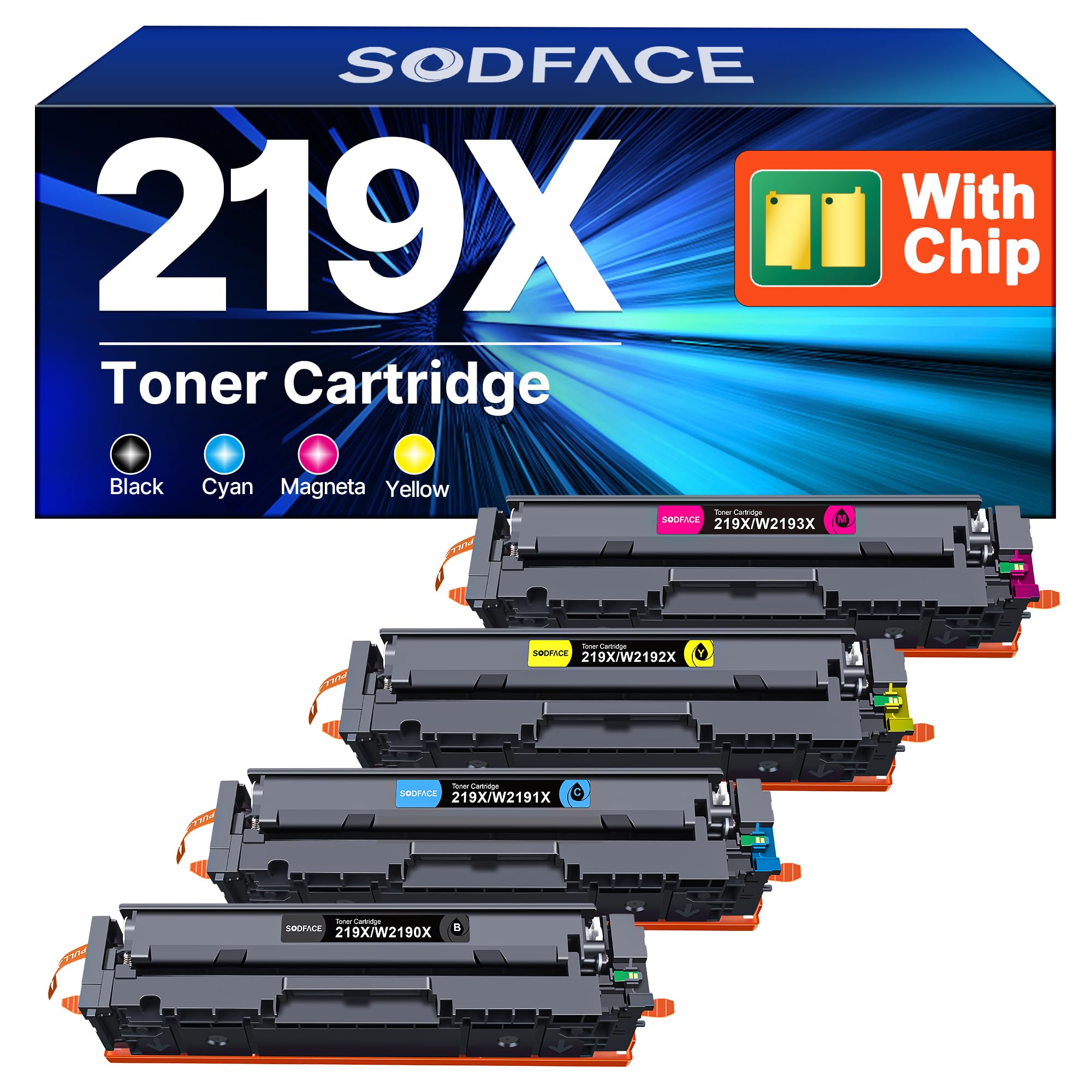 219X W2190X 219A MFP 3302FDWG Toner Mit Chip Kompatibel für HP 219X 219A Toner für Color LaserJet Pro MFP 3302FDWG 3302SDWG 3302FDNG 3302FDW 3302SDW 3302FDN (Schwarz Cyan Gelb Magenta, 4er-Pack)