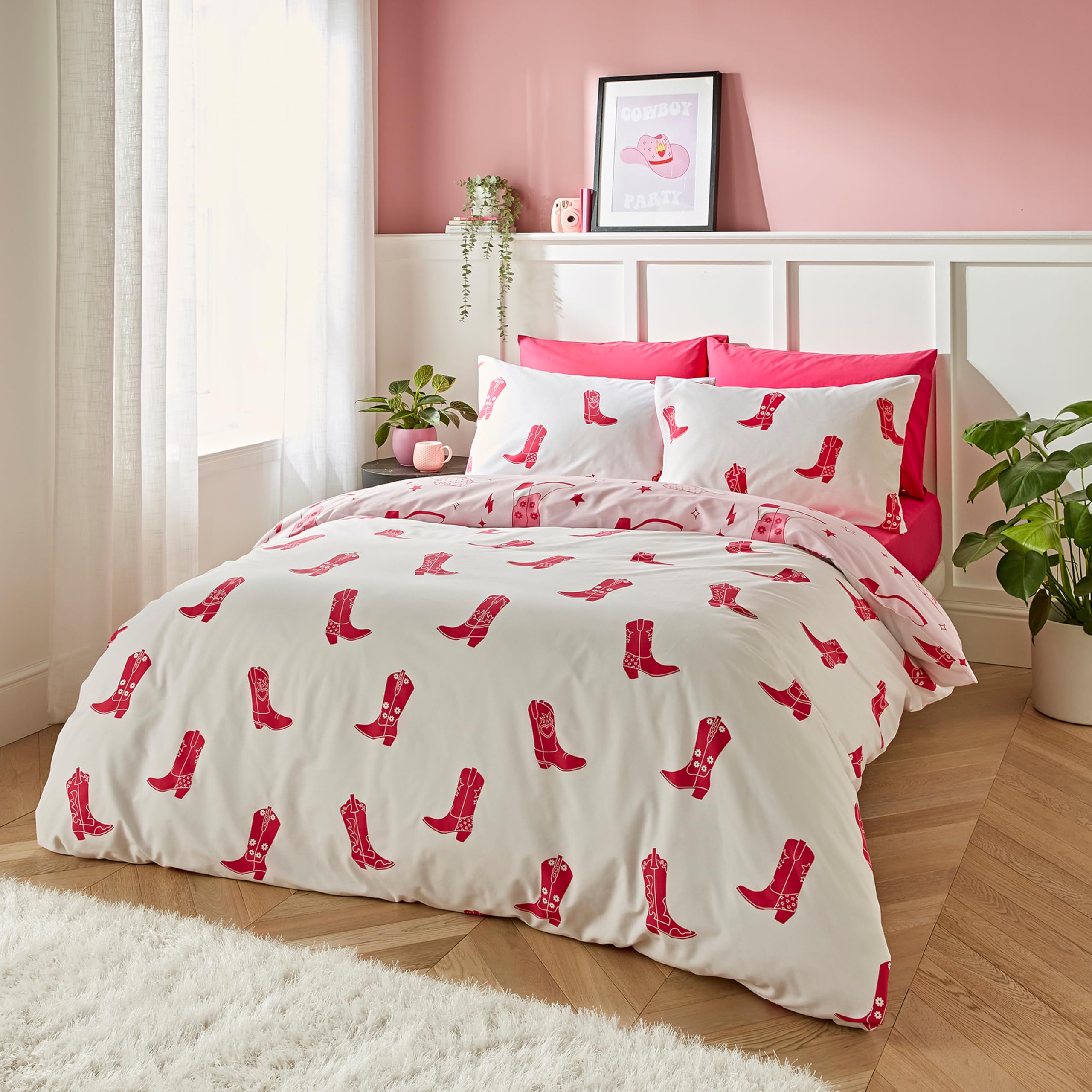 Sassy B Cowgirl Boot Reversible King Duvet Cover Set including Pillowcases Pink - Image 2