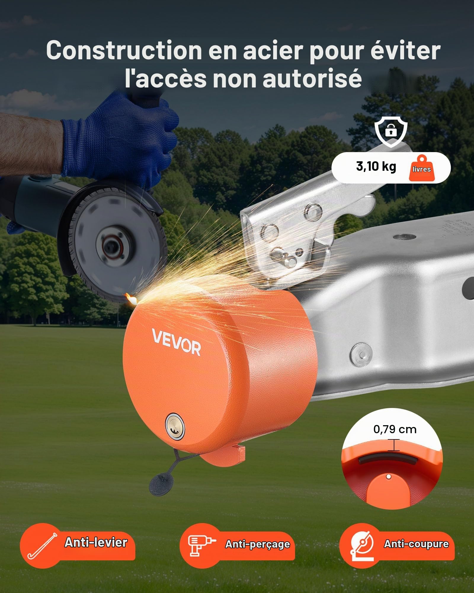 VEVOR Antivol Attelage Remorque Compatible avec Coupleurs à Boule pour Timon Droit 47,5 mm 50,6 mm 58,6 mm, Verrou Attelage Remorque avec 4 Clés, Verrouillage de Sécurité pour Camping-Cars, Remorques