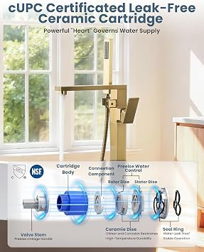 Freestanding Tub Faucets Brushed Gold, Spa Feel Floor Mount Bathtub Faucet