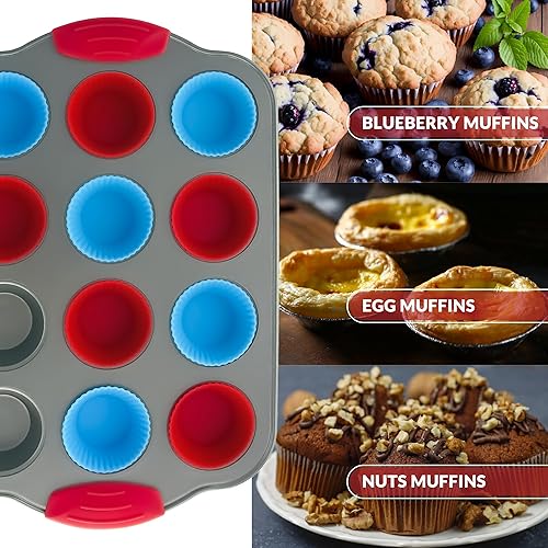 Miniatura 6 de Boxiki Kitchen Baking Essentials - Mini molde para magdalenas de 12 tazas con forros de silicona y molde de silicona para pan de 9 x 5 pulgadas.