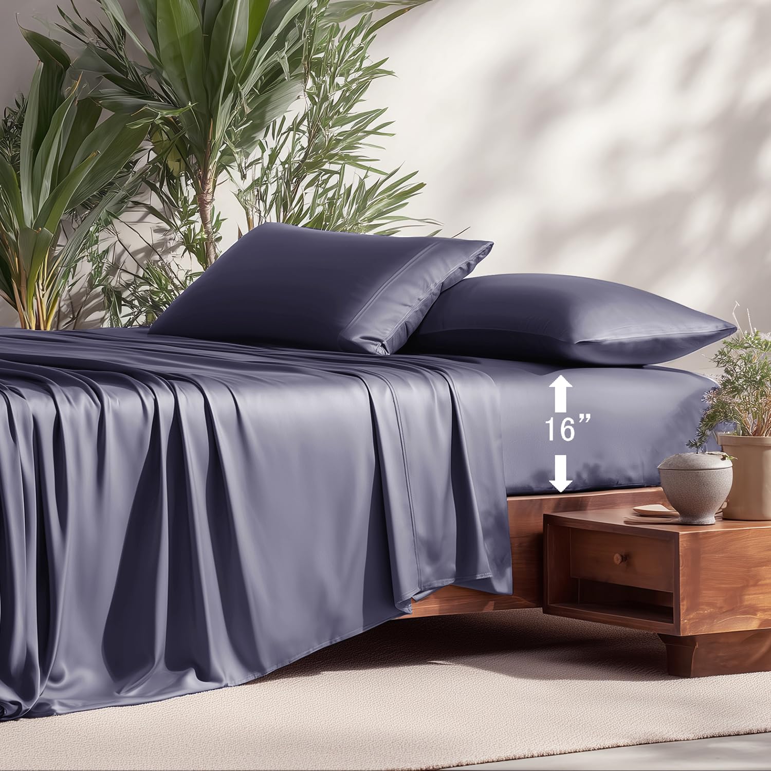 NATUREFIELD 100% Rayon Derived from Bamboo Sheets – Full Size (Dark Blue)
