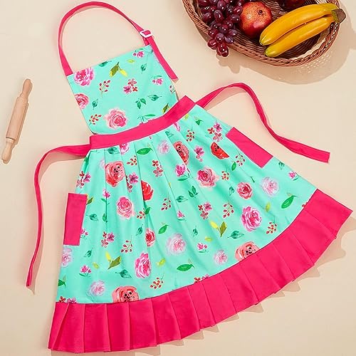 Miniatura 3 de MHJY Juego de delantal para niñas, falda plisada vintage con bolsillos ajustables para hornear y cocinar, de 8 a 12 años