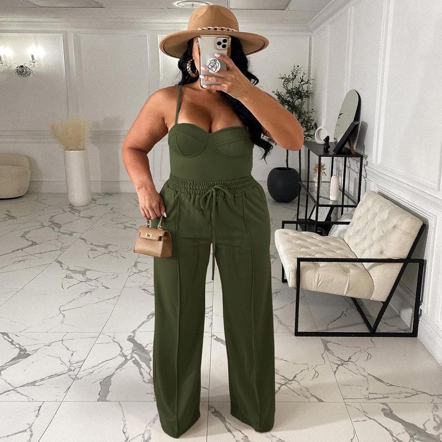 Women's Plus Size Casual Wide Leg Pants High Waisted Drawstring Baggy Sweatpants Elastic Straight Leg Lounge Pants - Image 4