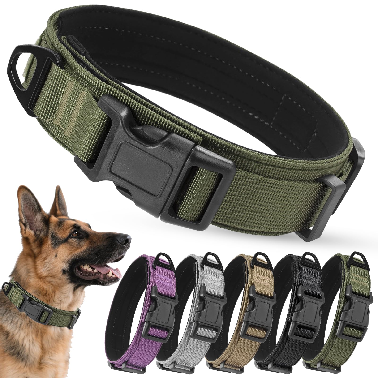 Ledeak Tactical Dog Collar, Nylon Adjustable Durable Pet Collars with Safety Buckle, Padded Breathable Soft Dog Collars