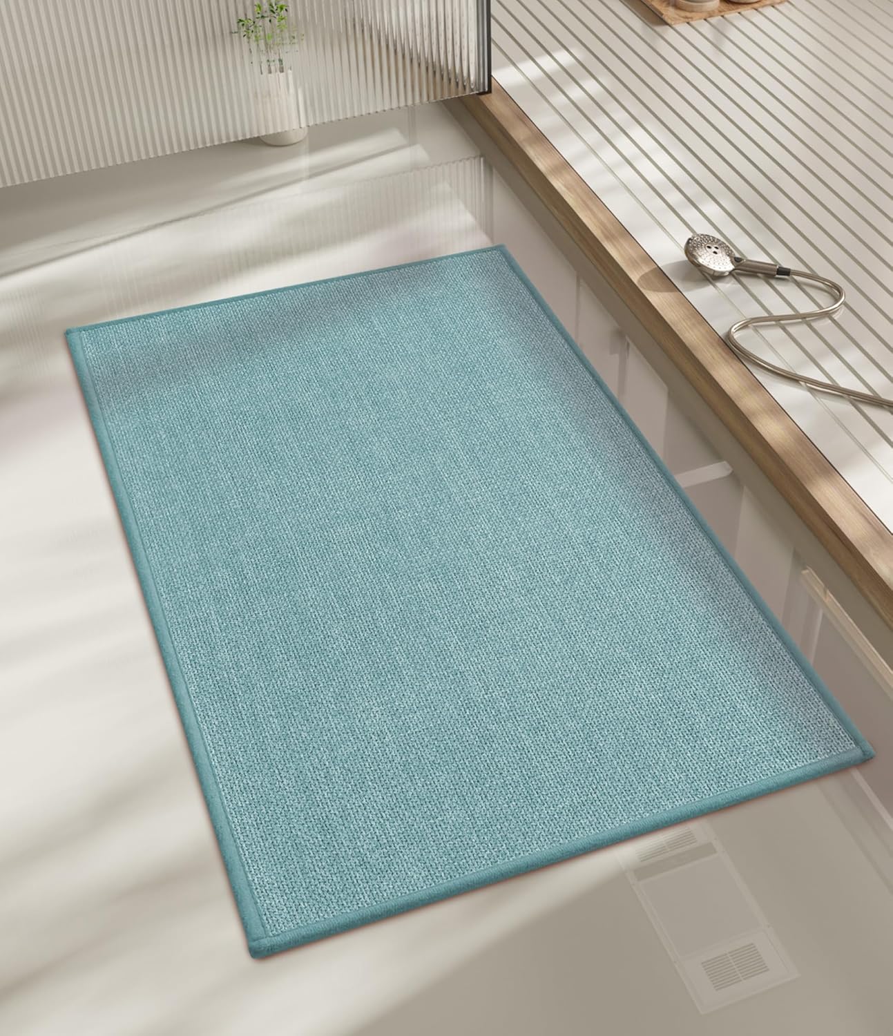 chakme Bathroom Rugs Mat 32x17, Ultra Thin Non Slip Bath Mat Quick Dry Absorbent Bath Mat for Bathroom Floor, (Light Blue, 32"x17") Blue Medium(32"x17")
