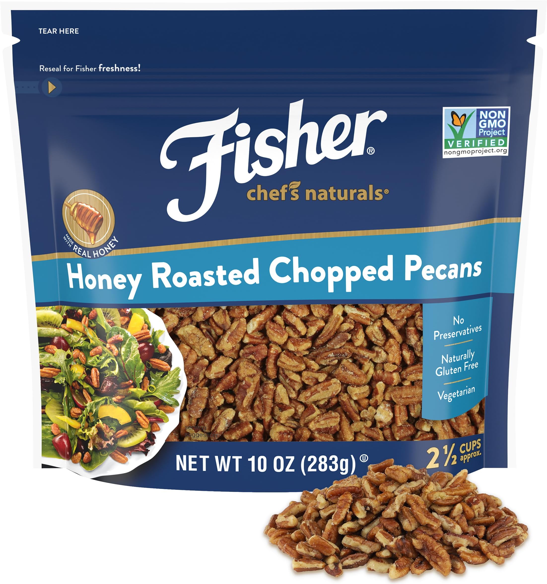 Honey Roasted Chopped Pecans 10oz Resealable Bag, Salted Nuts for Cooking, Baking & Snacking, Vegan Protein, Keto Snack, Gluten Free