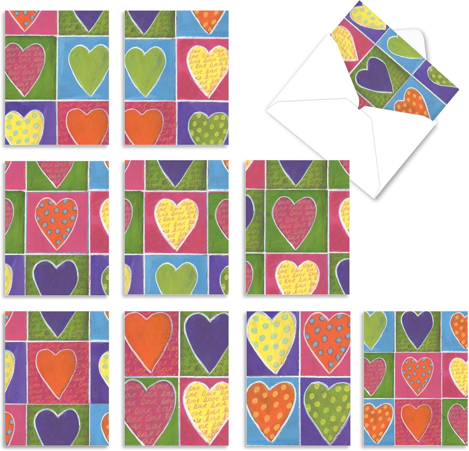 The Best Card Company - 10 Blank Heart Note Cards Boxed (4 x 5.12 Inch) - All Occasion Heartfelt Love Card Assortment - From the Heart M6024