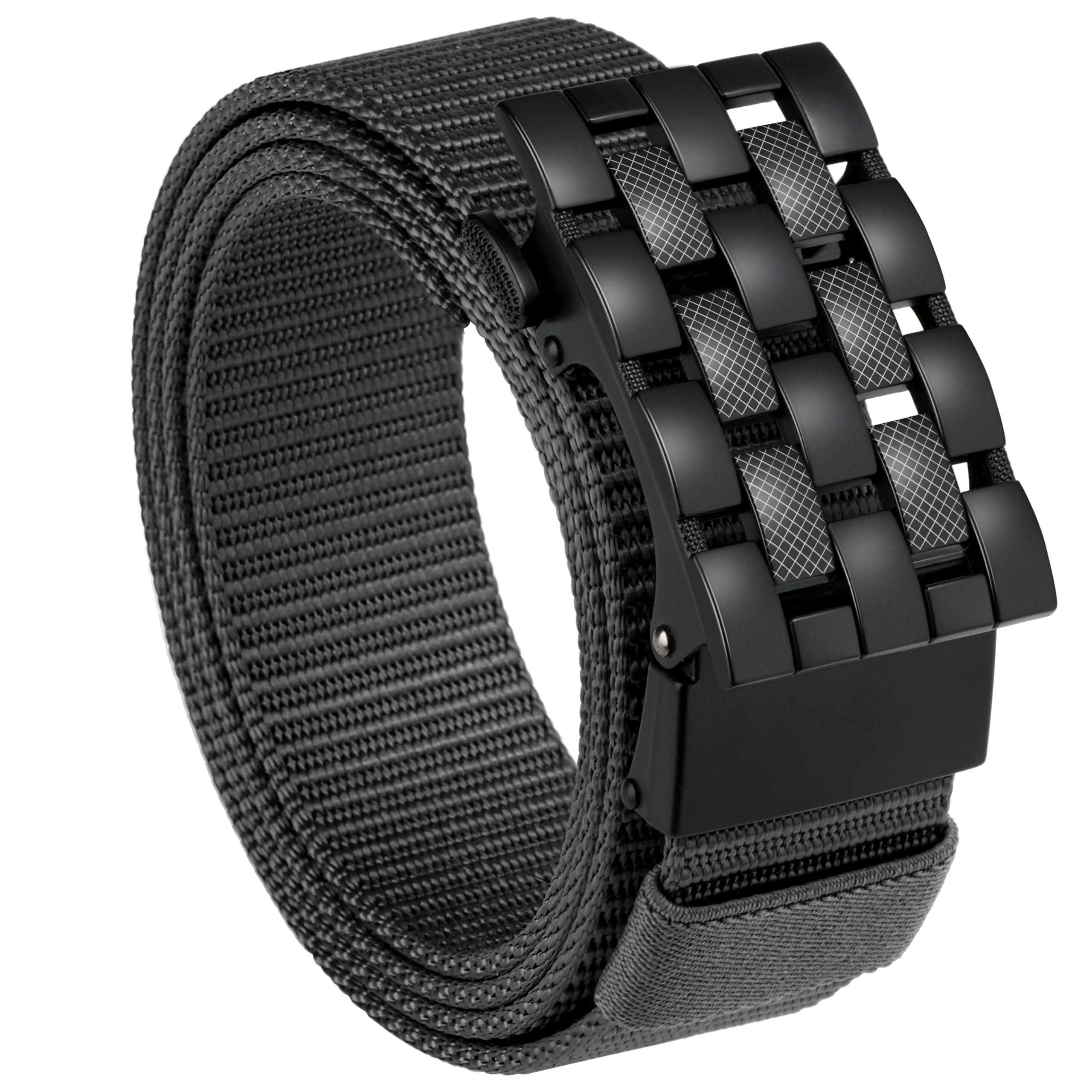 Milorde Men's Ratchet Nylon Web, 35MM, Tactical Work Belt with Automatic Buckle Quick Release, Full Adjustable (Grids-Grey,130cm)