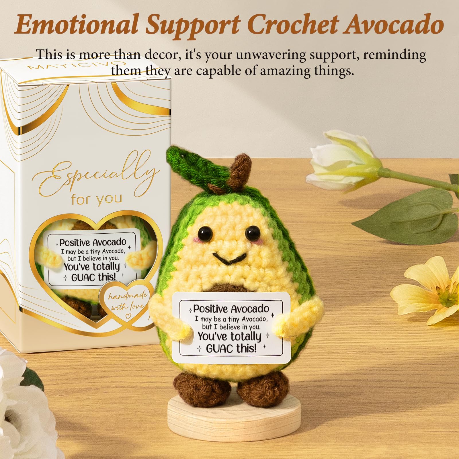 Emotional Support Crochet Positive Avocado Inspirational Cheer Up Gifts for Women,Handmade Positive Crochet Gift Thank You Birthday Mothers Day Teacher Appreciation Gifts for Coworker Nurse Mom Friend