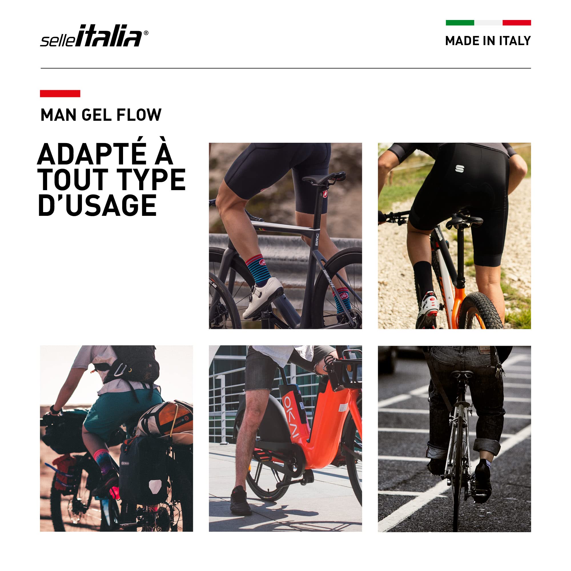 Selle Italia - Sillìn Vélo de route Man Gel Flow Rail Manganese Tube Ø7 Selle Grande tourisme Fibra-Tek Comfort Gel Amortisseur