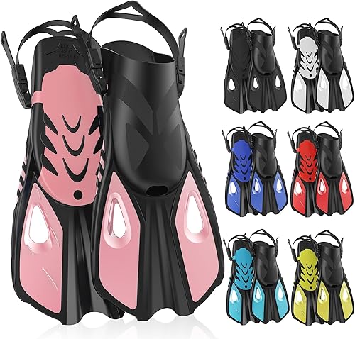 Miniatura 13 de Aletas de esnórquel, aletas de natación, tamaño de viaje, cortas, ajustables, para esnórquel, buceo, adultos, hombres y mujeres, aletas de natación