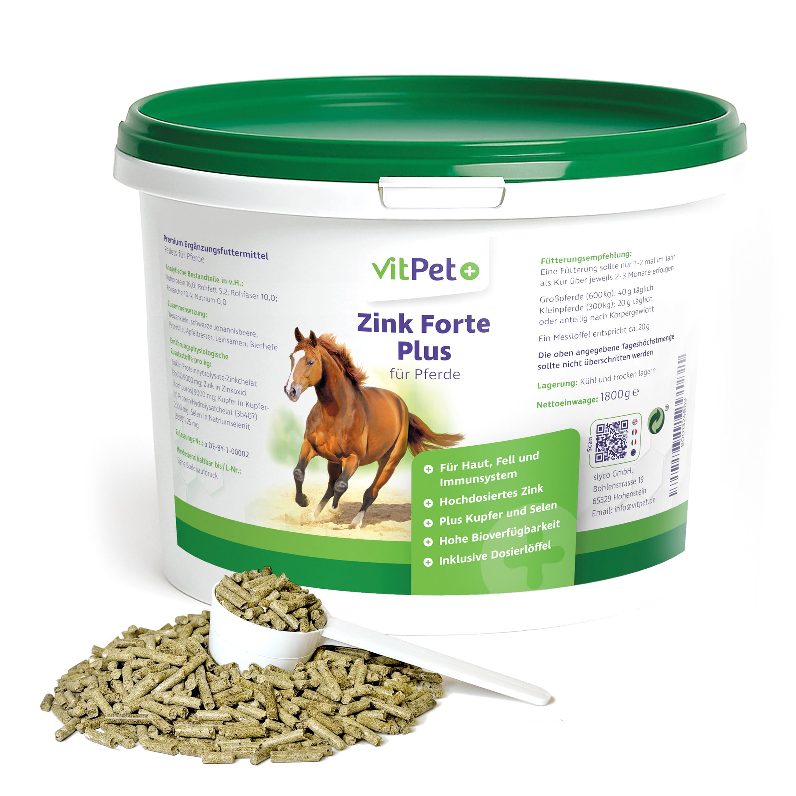 Zink Forte Plus | Cavallo di zinco ad alto dosaggio più rame e selenio | Con due forme di zinco per un assorbimento duraturo, per pelliccia, zoccoli e sistema immunitario, 1,8 kg