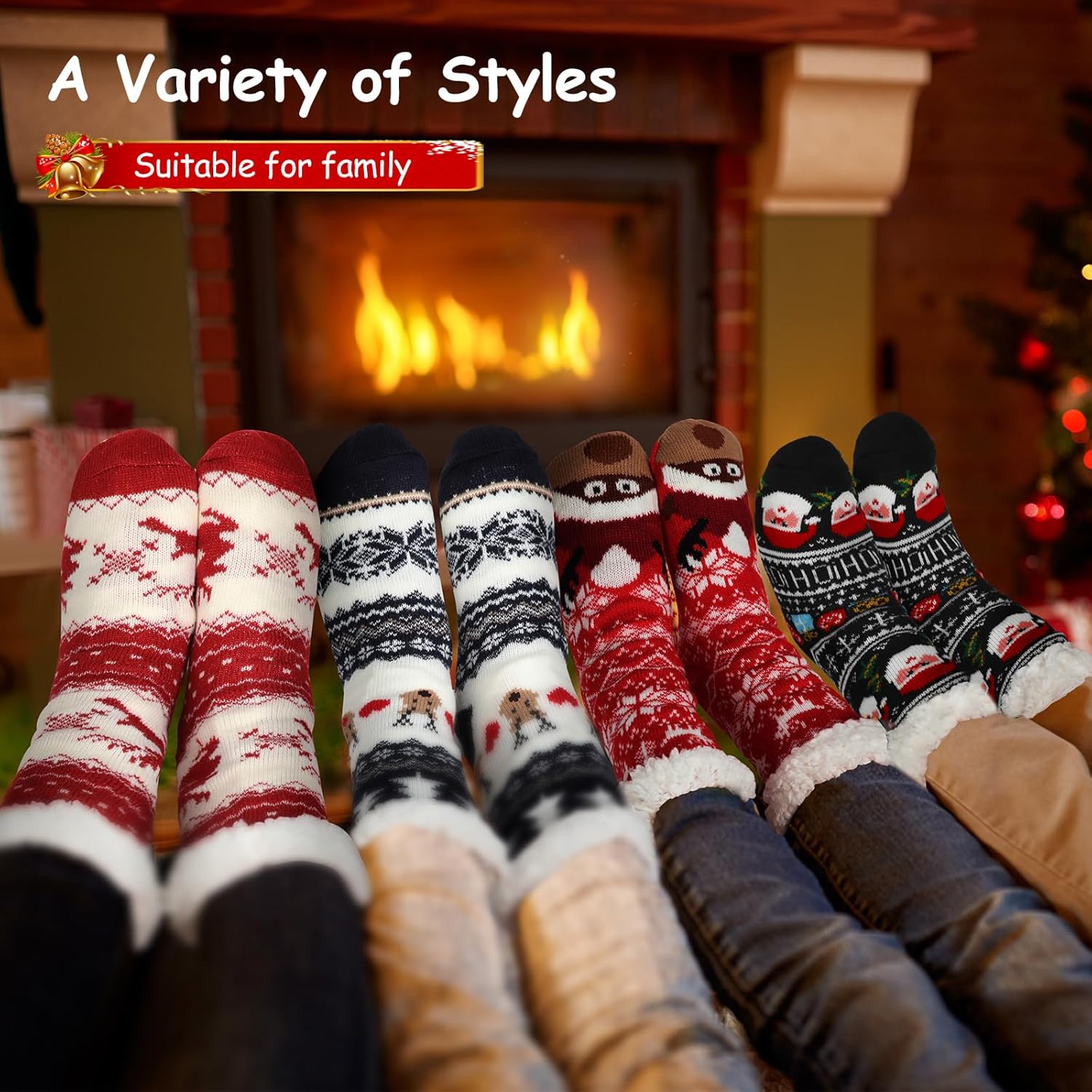 Ramede 12 Pair Christmas Slipper Fuzzy Socks for Women Non Slip Slipper Socks Bulk Fleece Lined for Gifts Holiday Supplies - Image 3