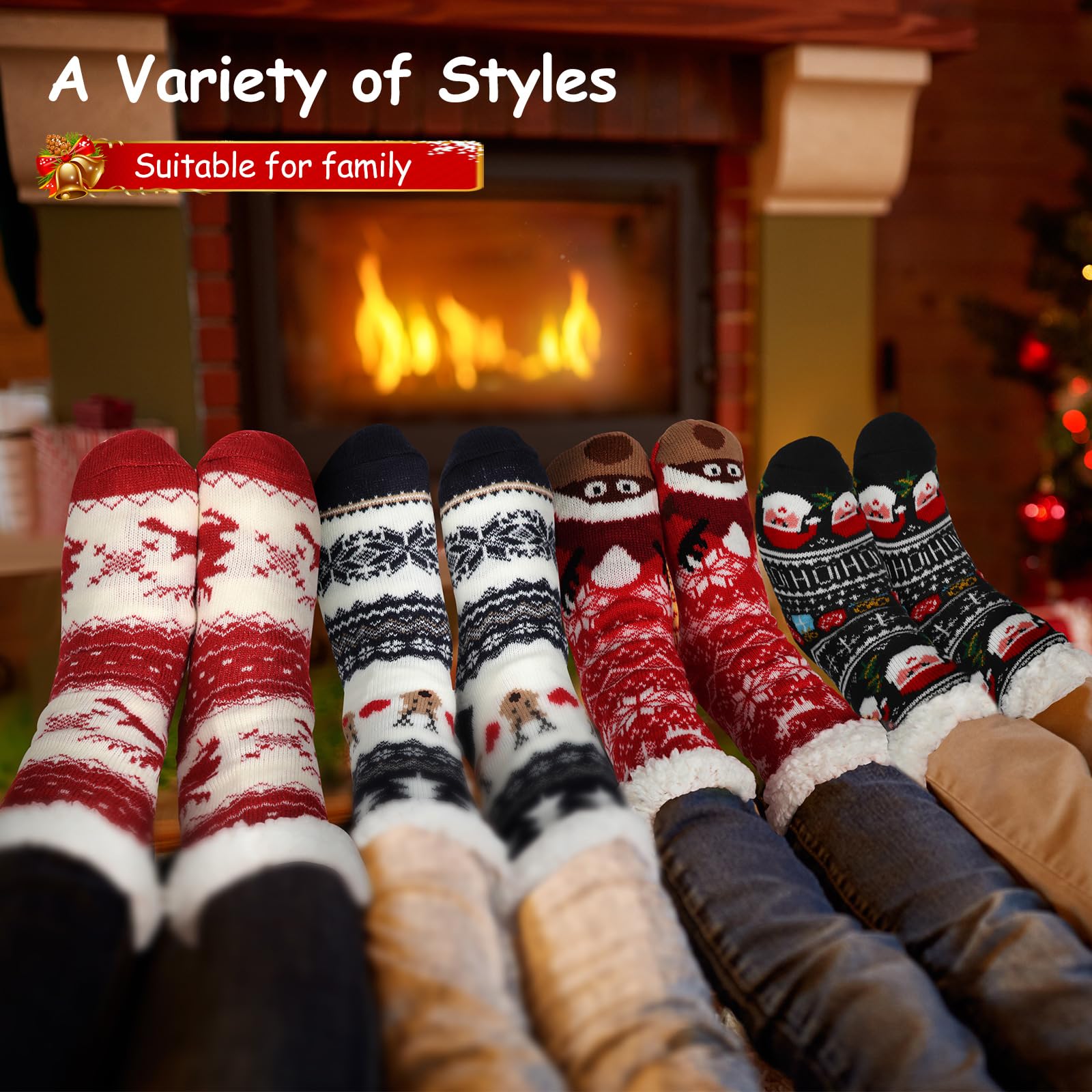 Ramede 12 Paar flauschige Weihnachtssocken, Bulk, rutschfeste Hausschuhsocken für Damen, Winter, warm, gemütlich, mit Fleece gefüttert, dicke Socken für Weihnachtsgeschenke, Urlaubsbedarf, Leuchtende