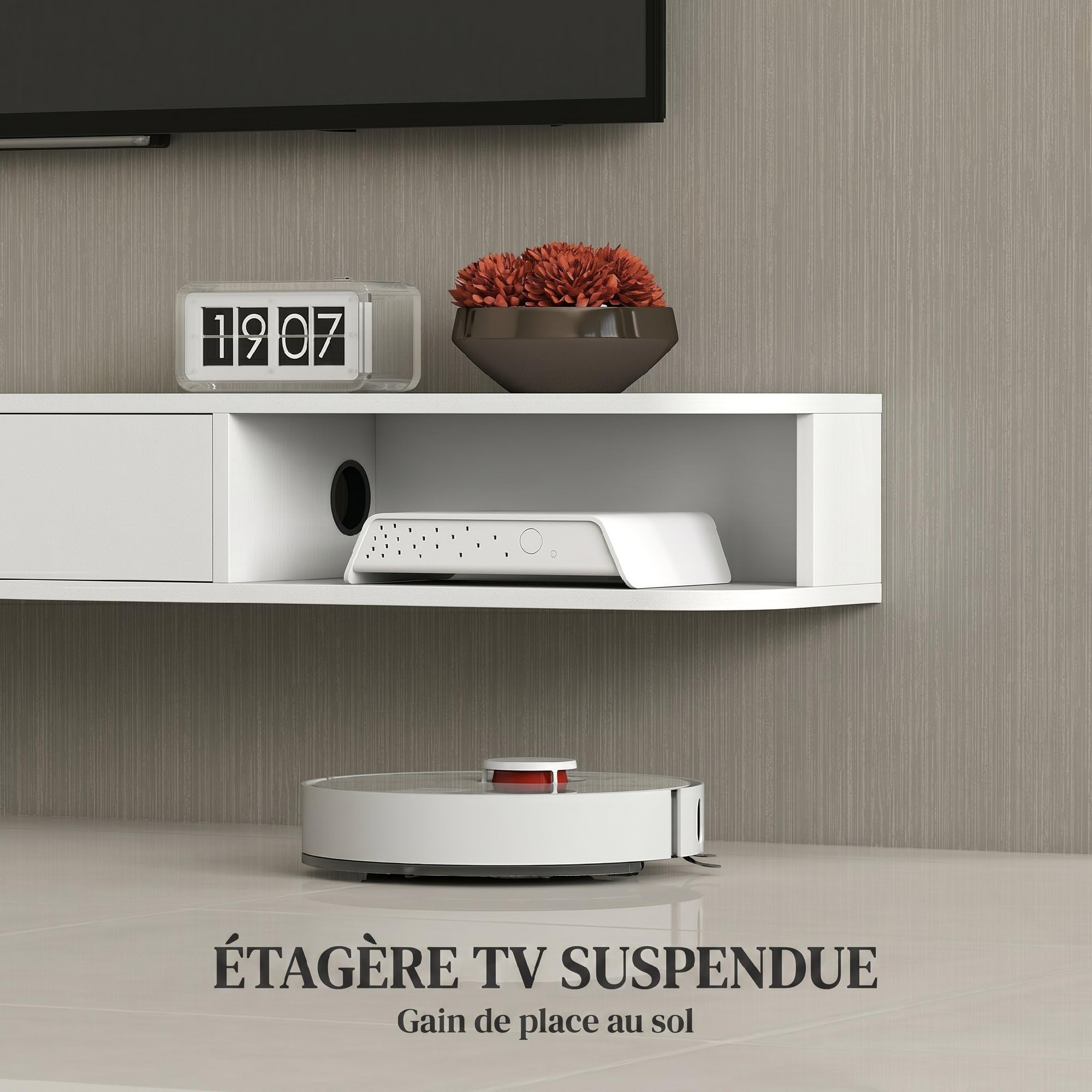 HOMCOM 71" Supporto TV sospeso per TV fino a 75" Bianco venatura legno