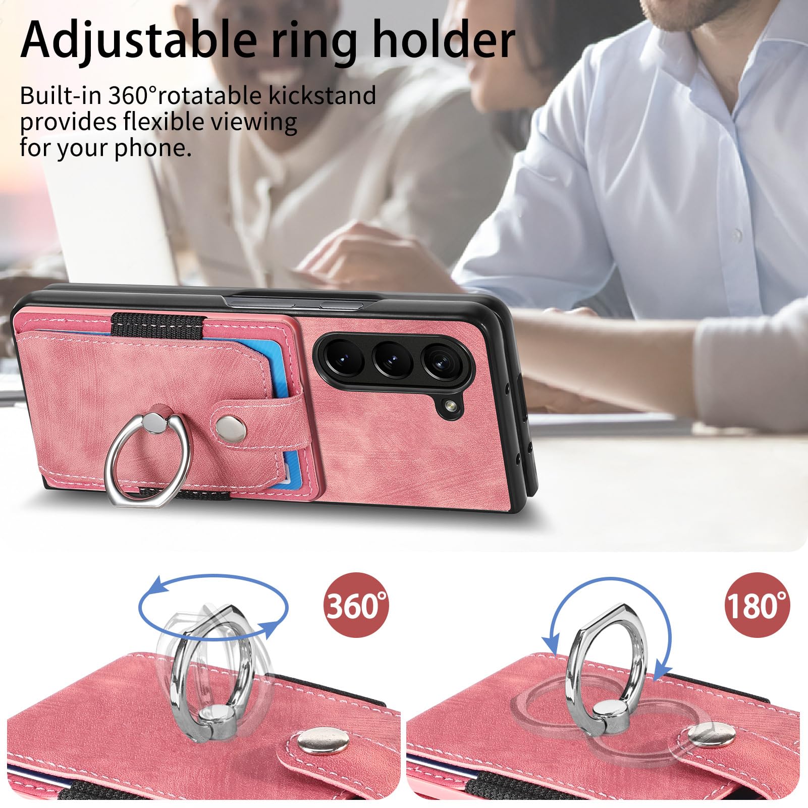 Etui z podpórką do Samsung Galaxy Z Fold 5, kieszeń na karty, wysokiej jakości skóra PU, etui na klucze, zielone
