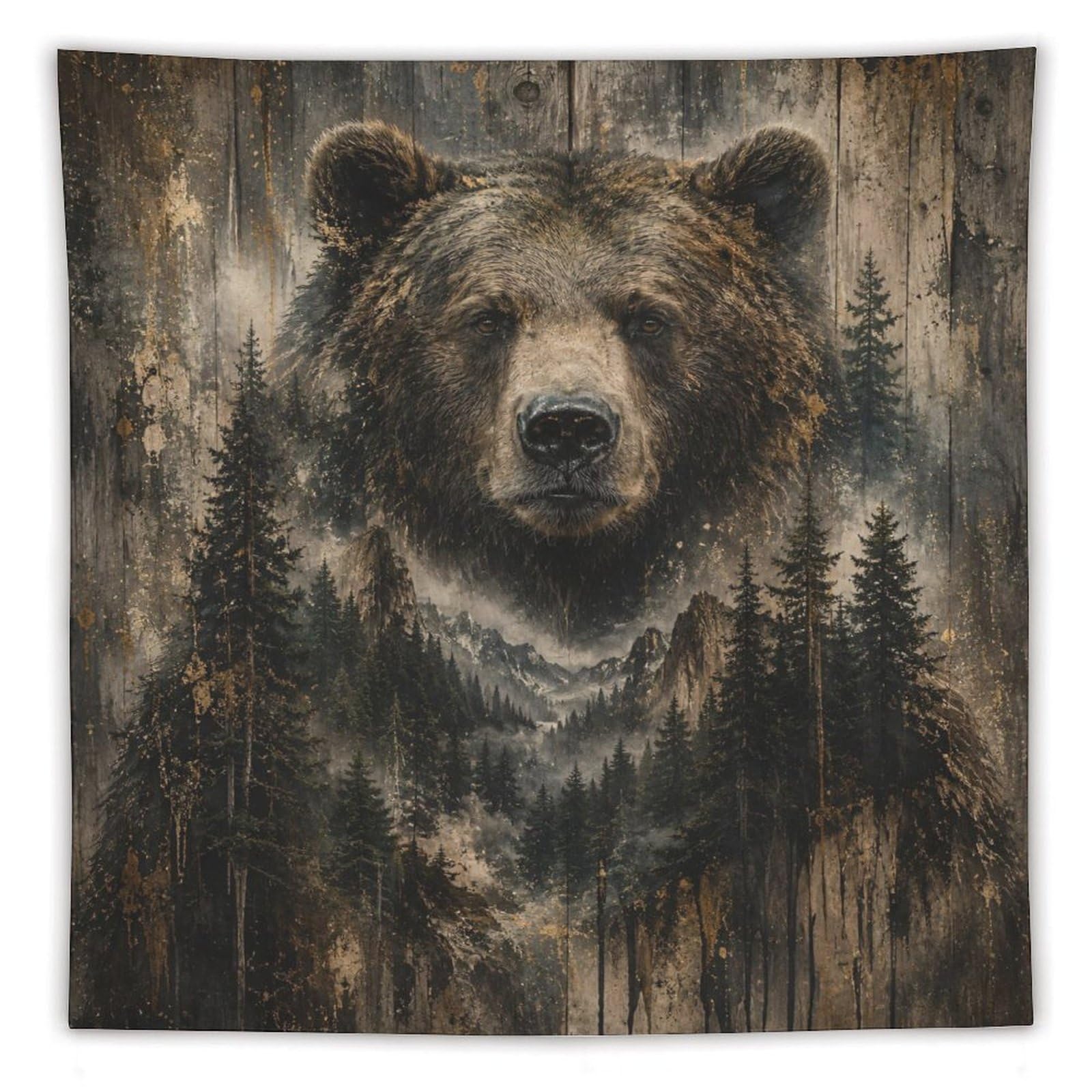 H3B8U2Y5 Brown Bear Mountain Wall Tapestry, Oil Painting, Reading Corner