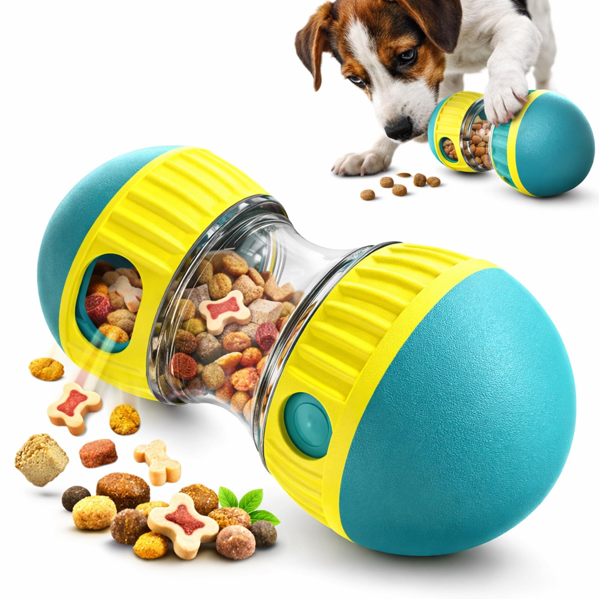 Easing Dog Treat Dispensing Toy, Interactive Slow Feeder Puzzle Ball, Adjustable Food Dispenser for Training & Enrichment, for Small & Medium Dogs (Not for Aggressive Chewers) (Green)