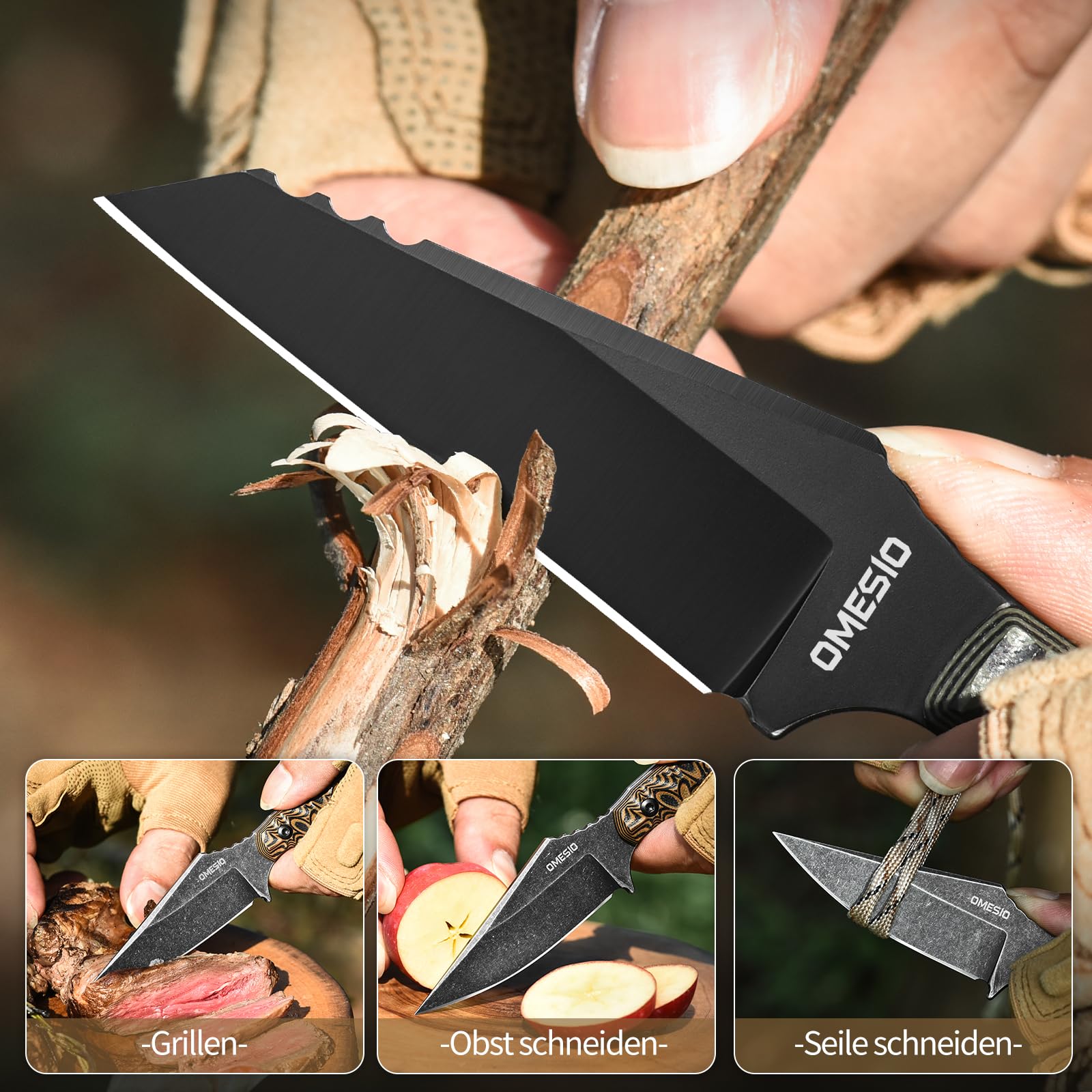 Omesio Coltello Da Collo Fodero in Kydex, Lama in Acciaio D2 Da 8,5 cm, Coltello Da Caccia Con Manico in G10, Adatto Per Campeggio All'Aperto Pesca Sopravvivenza