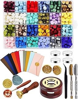 Wax Seal Stamp Kit, 24 Colors 624Pcs Wax Seal Beads with 2 Wax Seal Stamp, Sealing Wax Warmer, Wax Seal Metallic Pen and 10 Envelope, Wax Seal Kit for Gift and Decoration