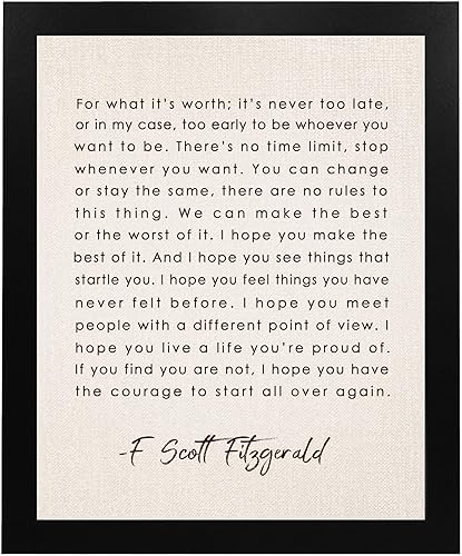 Miniatura 6 de F Scott Fitzgerald Quotes - "For What It's Worth" Self Worth Inspirational Wall Art Picture, Wall Decorations for Living Room, Floral Wall Art