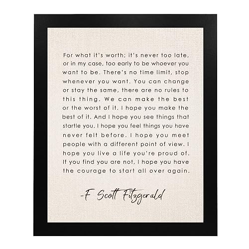 Miniatura 6 de F Scott Fitzgerald Quotes - "For What It's Worth" Self Worth Inspirational Wall Art Picture, Wall Decorations for Living Room, Floral Wall Art