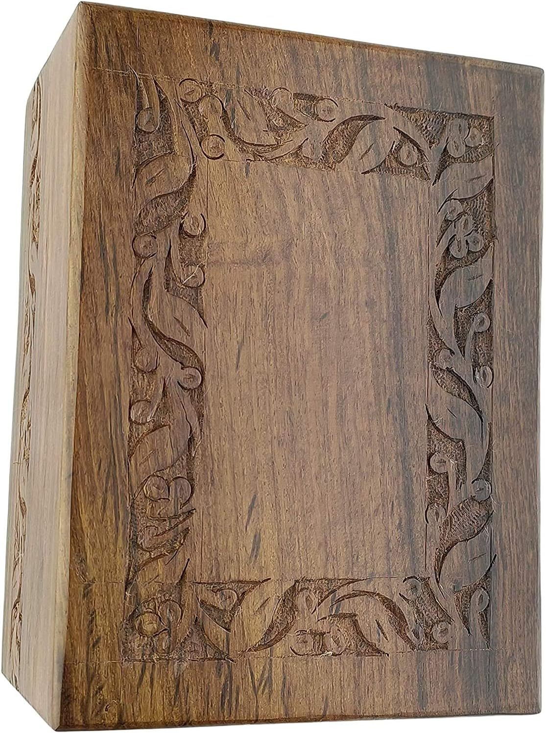 Wooden Urn Box - Urn for Human Ashes Funeral Cremation Urn with Hand Carved Design (X-Large1 9.5" x 6.5" x 4.5" Urn Holds: 200 cu. in.)
