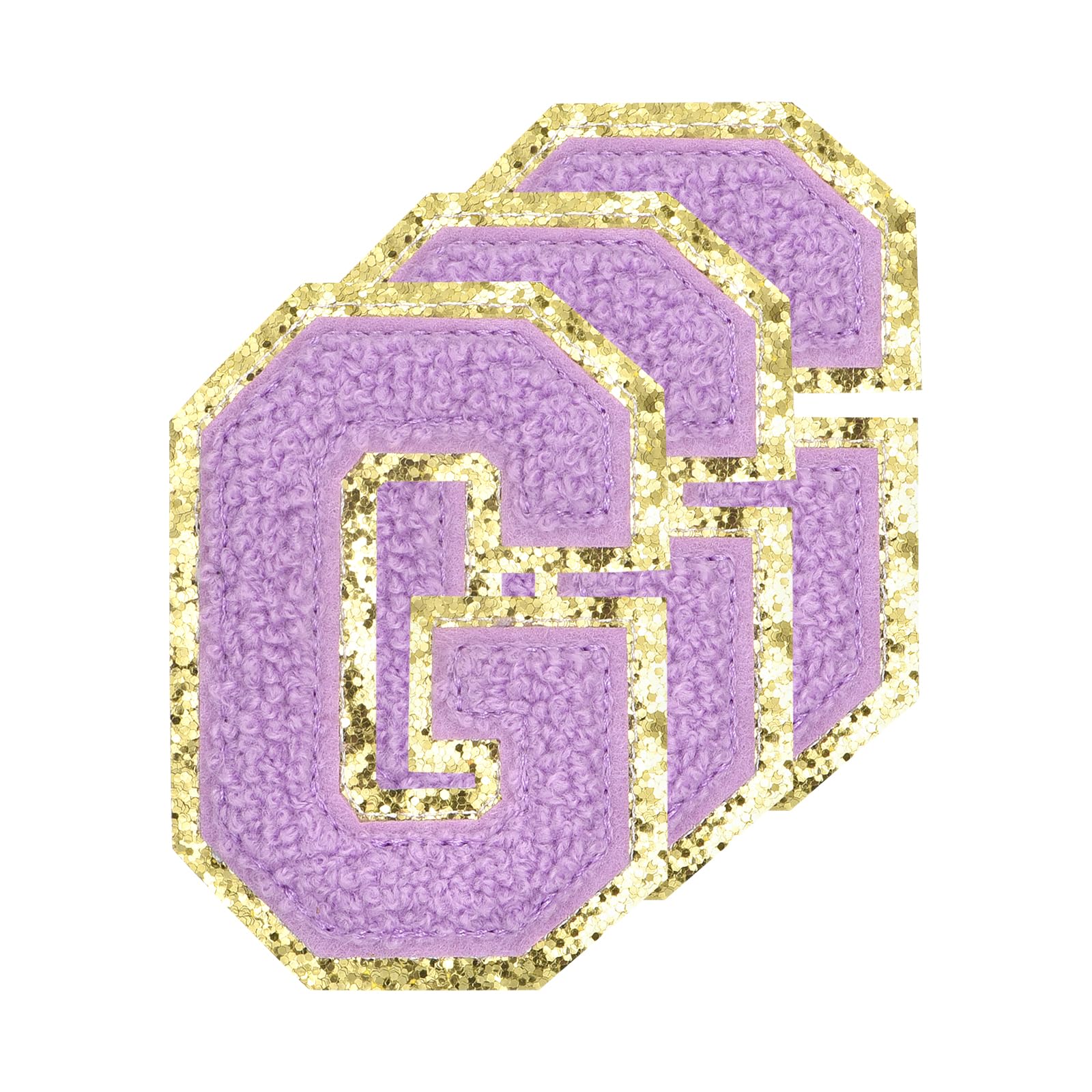 sourcing map Chenille Letters G Patches Large Size 80mm/3.15 Inch Iron-on Letters G Patches Golden Glitter Embroidered Patches for Clothing, Shoes, Hats, Backpacks Pack of 3(Purple)