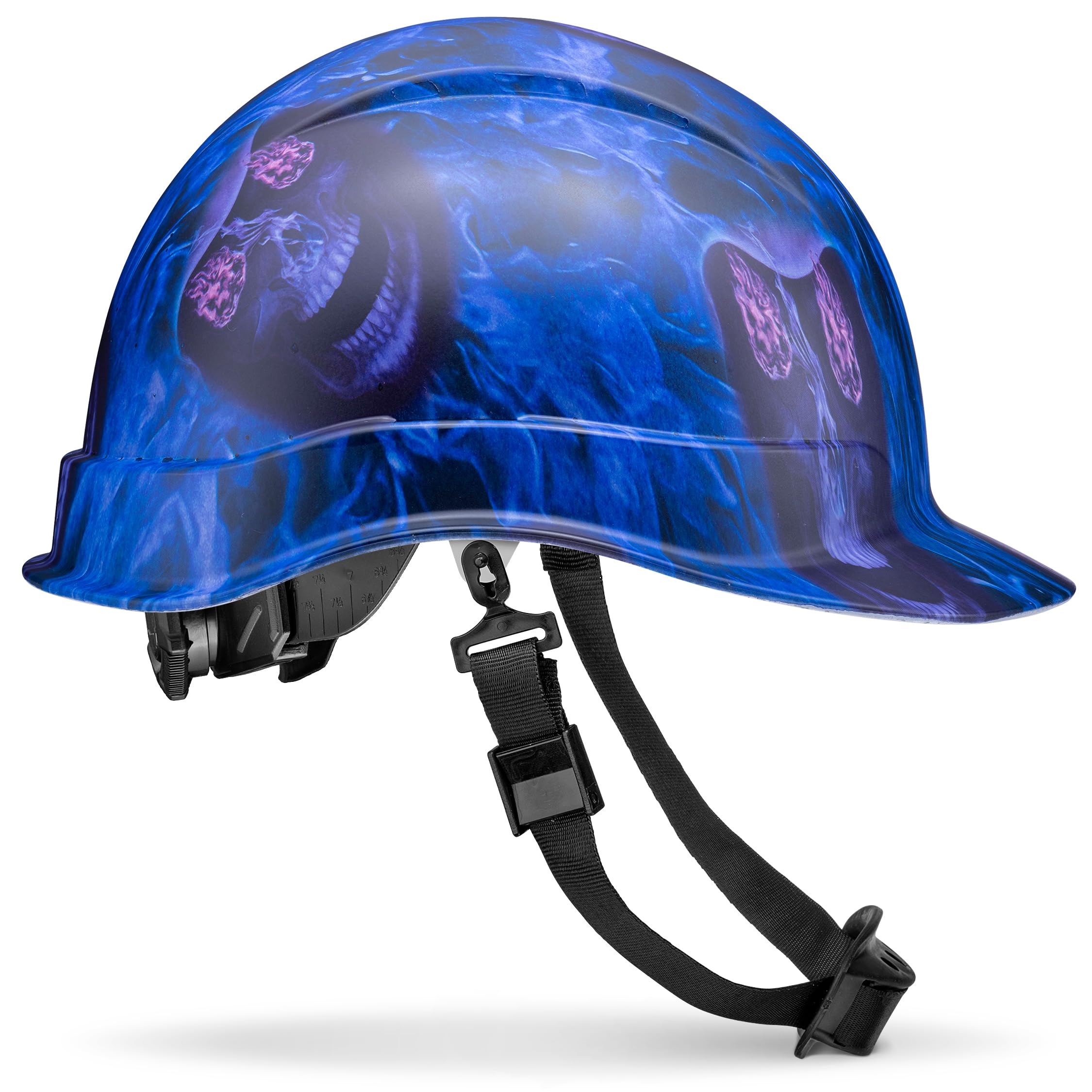 acerpal cap style non-vented blue banshee tattoo/skull design matte finish osha hard hat with 6-point suspension