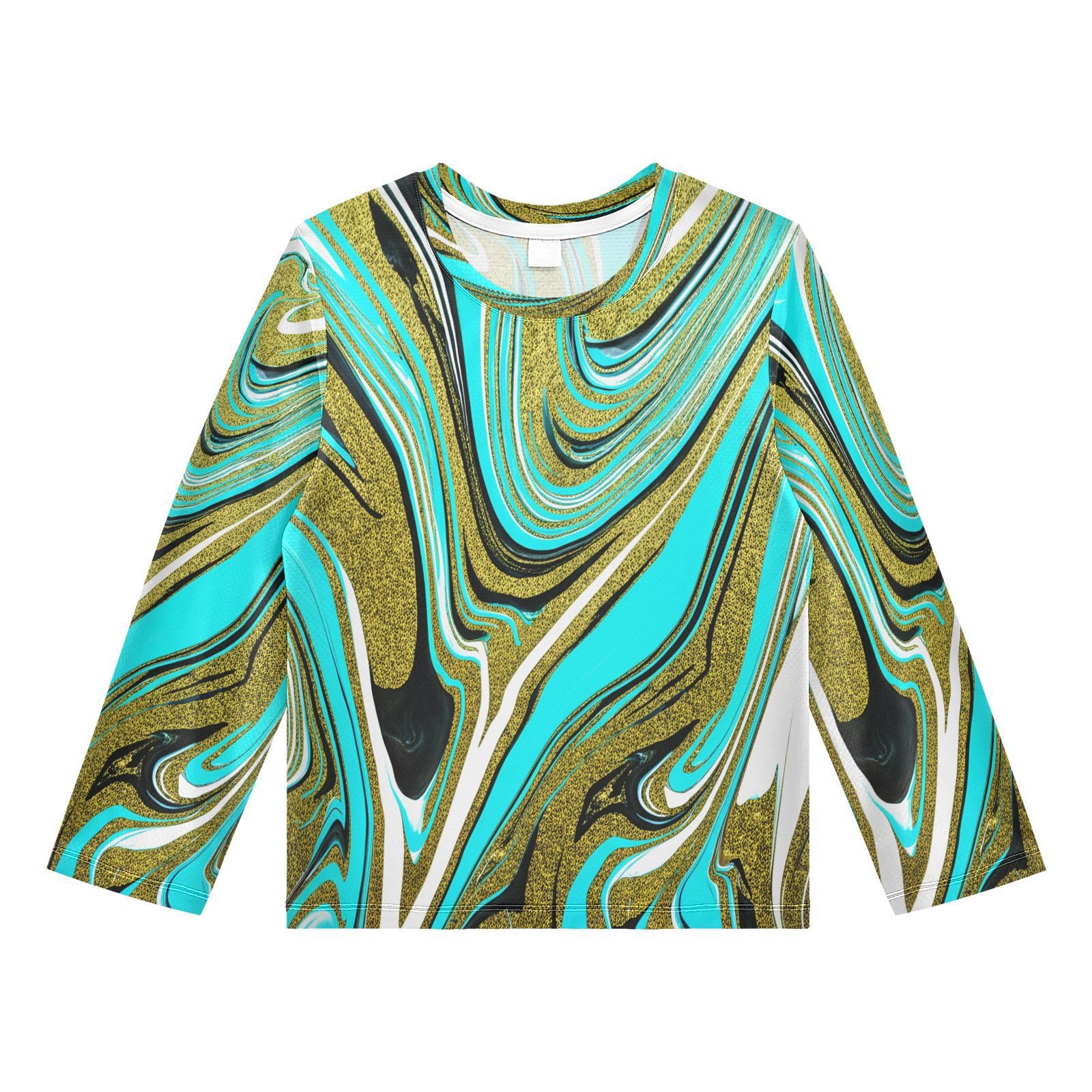Swirl Fluid Marble Turquoise Boy's Rash Guard Swim Shirt Long Sleeve Sun Shirt for Swimming Pool Beach UPF50+ 3T
