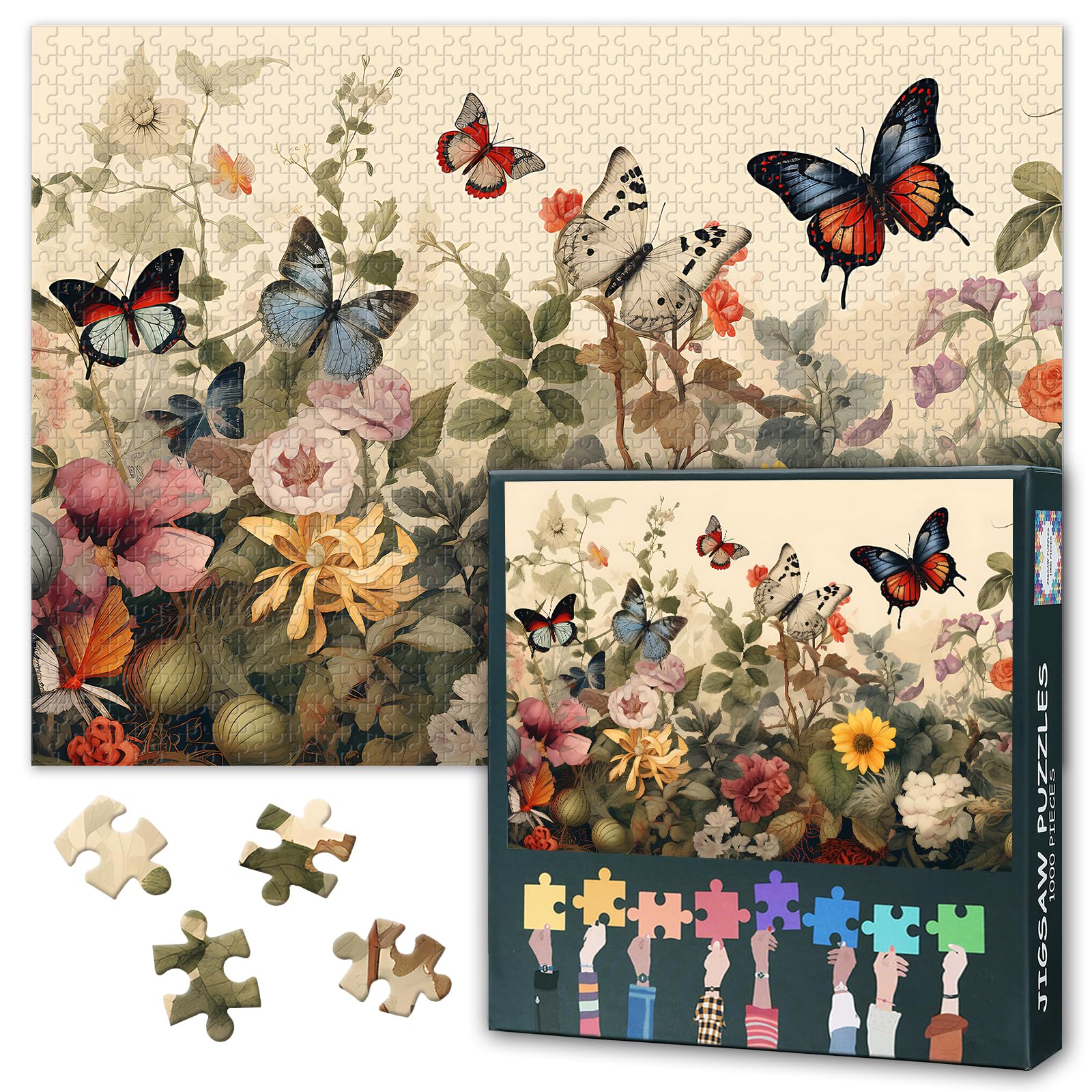 1000 Pieces Puzzles for Adults Vintage Style Botanical Garden Jigsaw Puzzles for Adults Gifts Challenging Vintage Colorful Flowers Jigsaw Puzzle Art for Artwork Home Decor 27.5"X19.7"