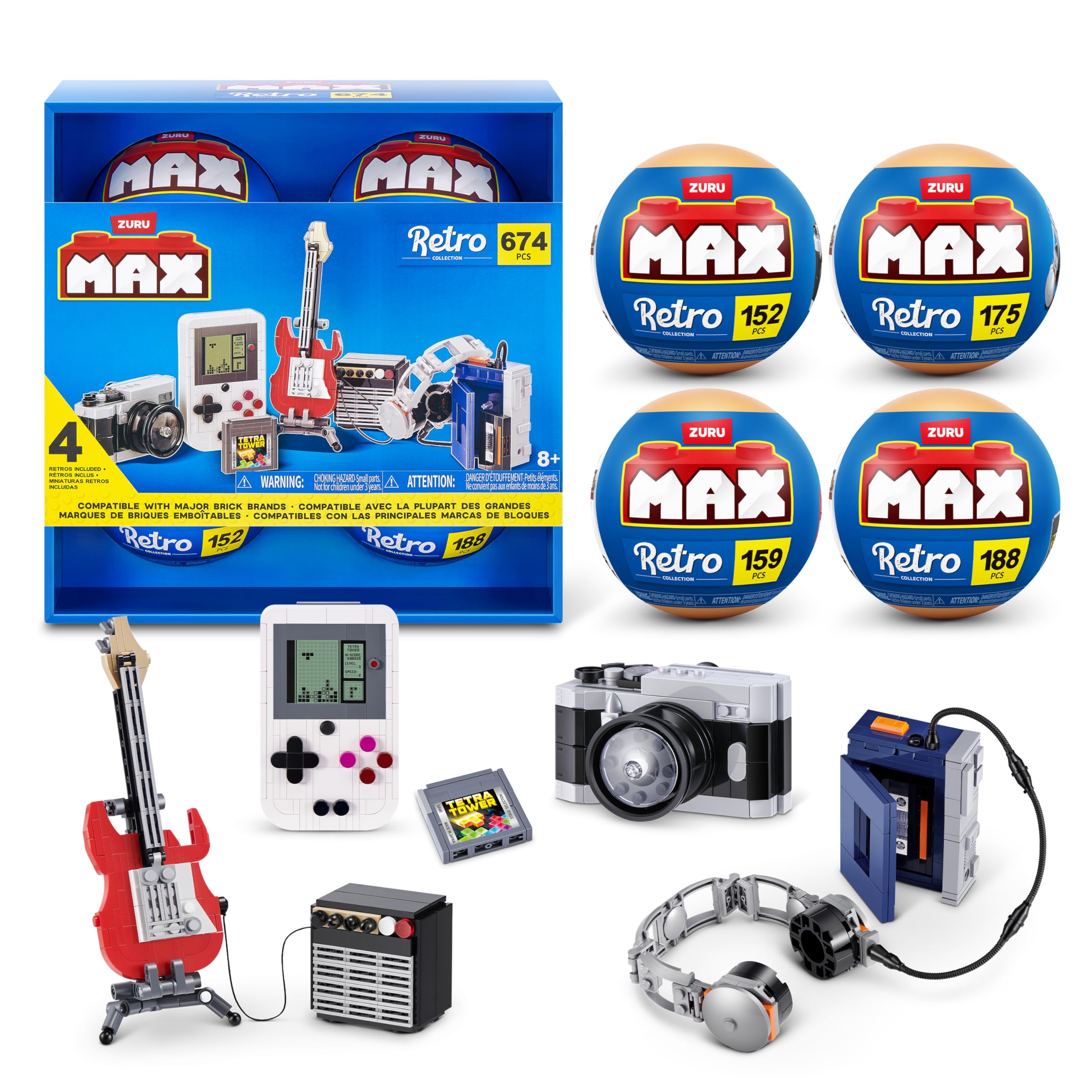 MAX Premium Retro Mini Collectibles 4-Pack by ZURU – Series 2, Walkman, Arcade, Polaroid, Boombox – 80s 90s Nostalgia for Dad, Retro Gift for Men, Novelty Desk Decor Collectible