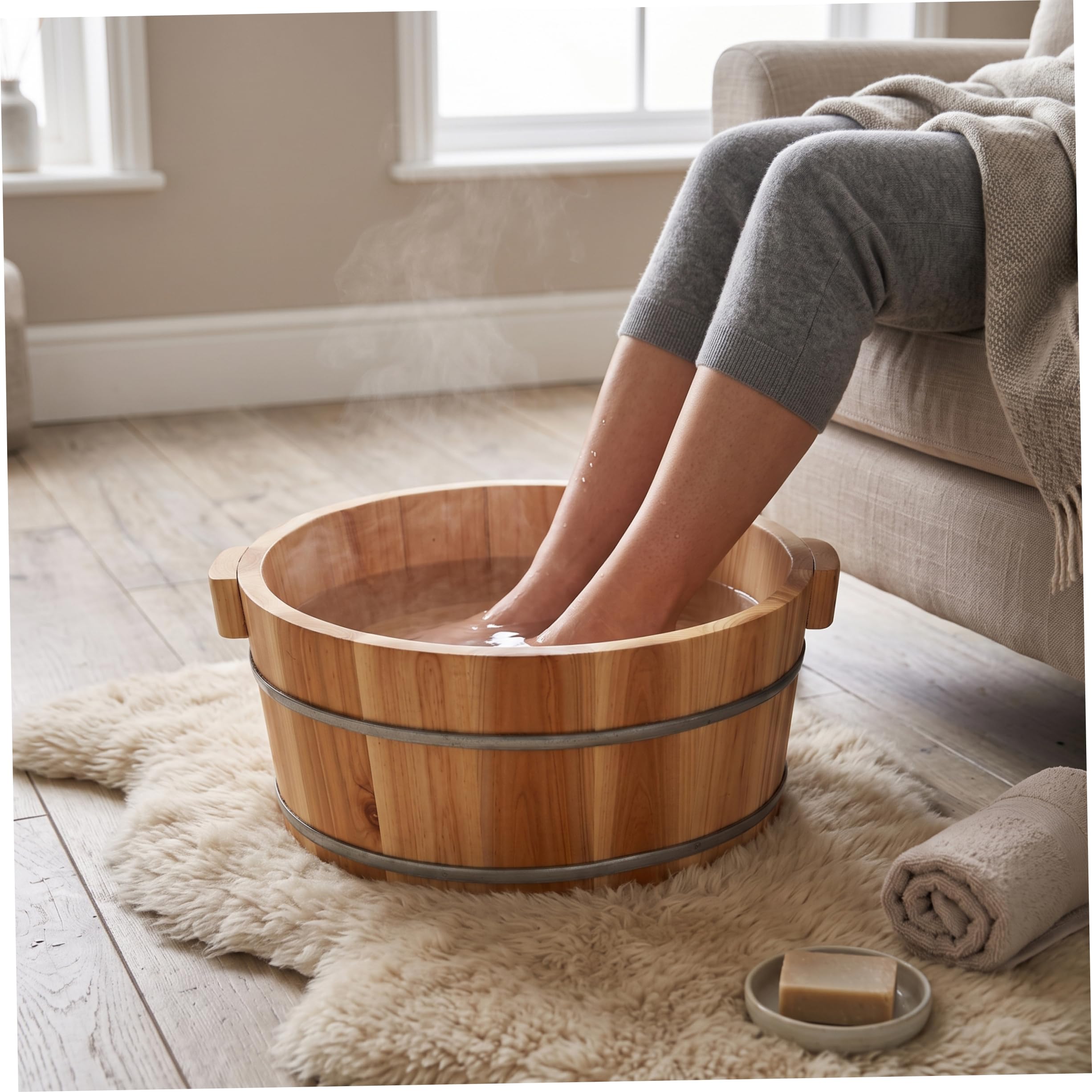 Secchio per immersione dei piedi, secchio per immersione dei piedi in legno e vasca da bagno per sauna domestica | Vasca in legno naturale, design confortevole, ideale per il relax in spa e sauna casa