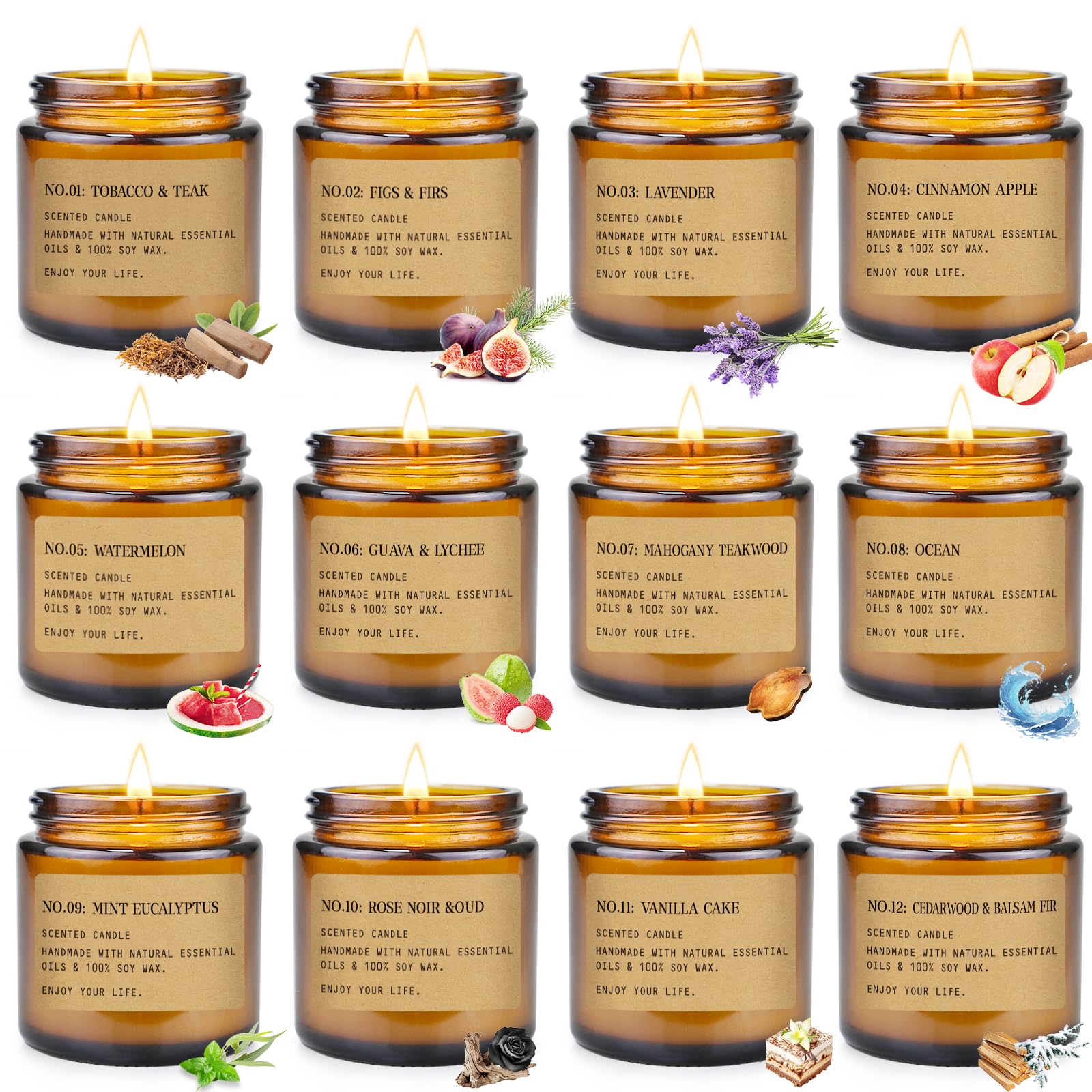 YINUO 12-Pack Amber Jars