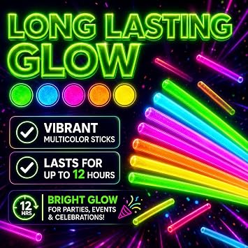 Ammy Glow Glow Sticks (205 Pcs Kit) Bulk Party Pack-100 Pack Glow Sticks with Connectors & Glasses- Party Favors for Kids 8-12- Neon Glow in The Dark Party Supplies for Birthdays & Events