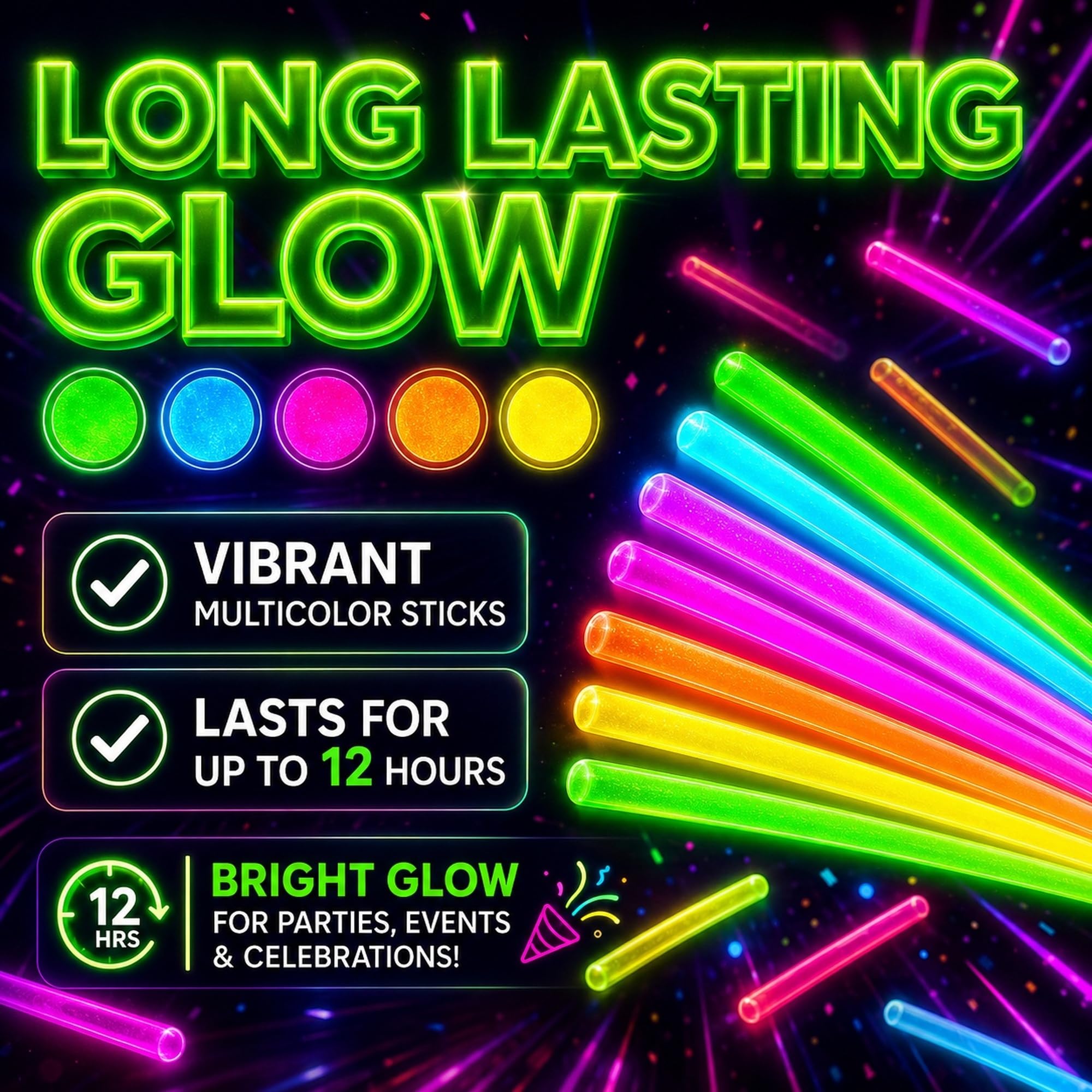 Ammy Glow Glow Sticks (205 Pcs Kit) Bulk Party Pack-100 Pack Glow Sticks with Connectors & Glasses- Party Favors for Kids 8-12- Neon Glow in The Dark Party Supplies for Birthdays & Events — Amazon image 6