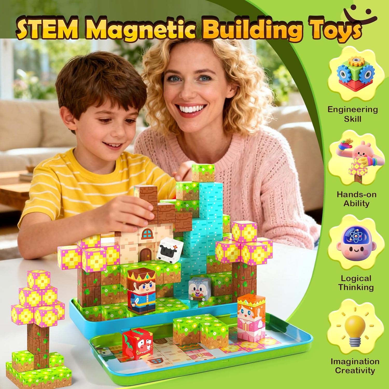 Mini Magnetic Blocks with Case - Portable Building Cubes Travel Toys for Kids Ages 4-8 Construction STEM Learning Set for Toddlers Build Mine Magnet World Christmas Birthday Gift for Boys Girls 3-5 - Image 7