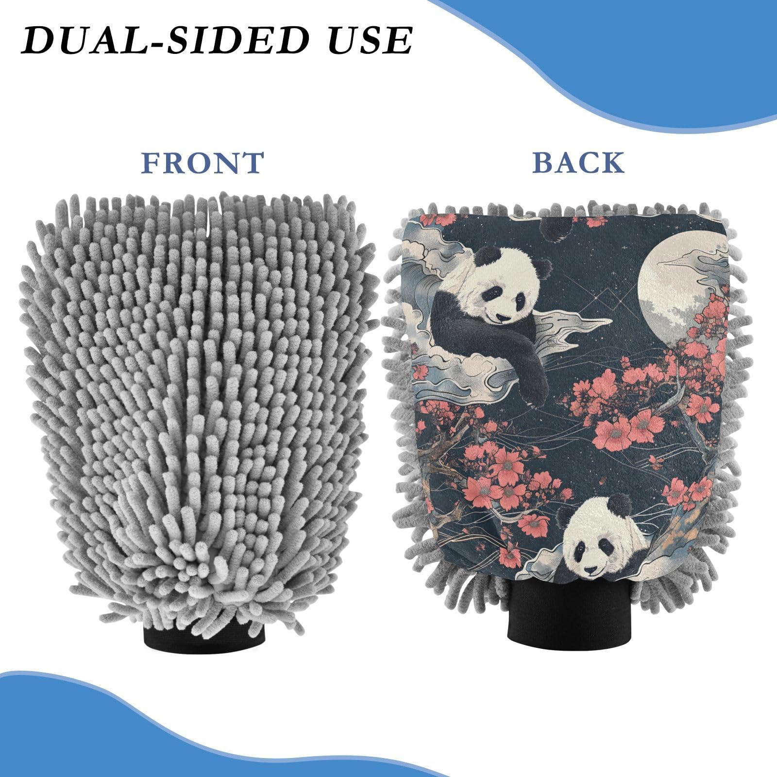 IOACIY Absorbent Microfiber Car Wash Drying Mitts, 2 Pack, Scratch-Free & Lint-Free, Rich Foam, Highly Absorbent, Double Sided, Wash Mitt Perfect for Car Washing, L, Panda (8)