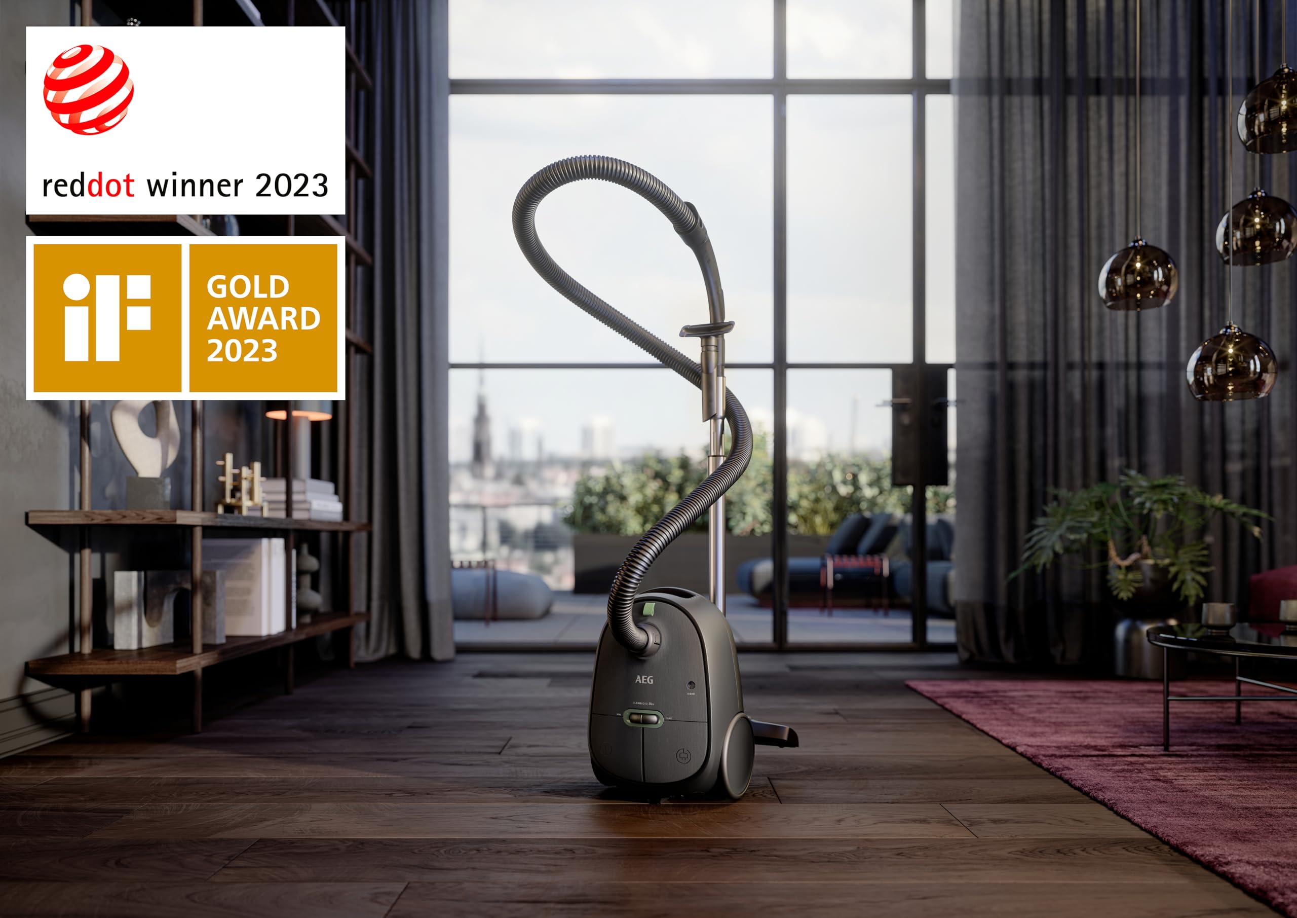 AEG CLEAN 6000 ÖKO Staubsauger mit Beutel, Hohe Saugleistung, Zusatzdüsen, XL-Räder, Edelstahl-Teleskoprohr, aus 65% Recyclingmaterial, 12 m Kabel, 850 Watt, Zubehör, Grau, AB61C1OKO