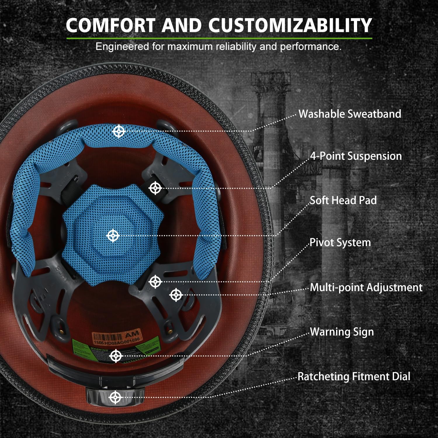 GREEN DEVIL Fiberglass Full Brim Hard Hat OSHA & ANSI Rated Fiber Hardhat for Men with Brim Guard - Image 3
