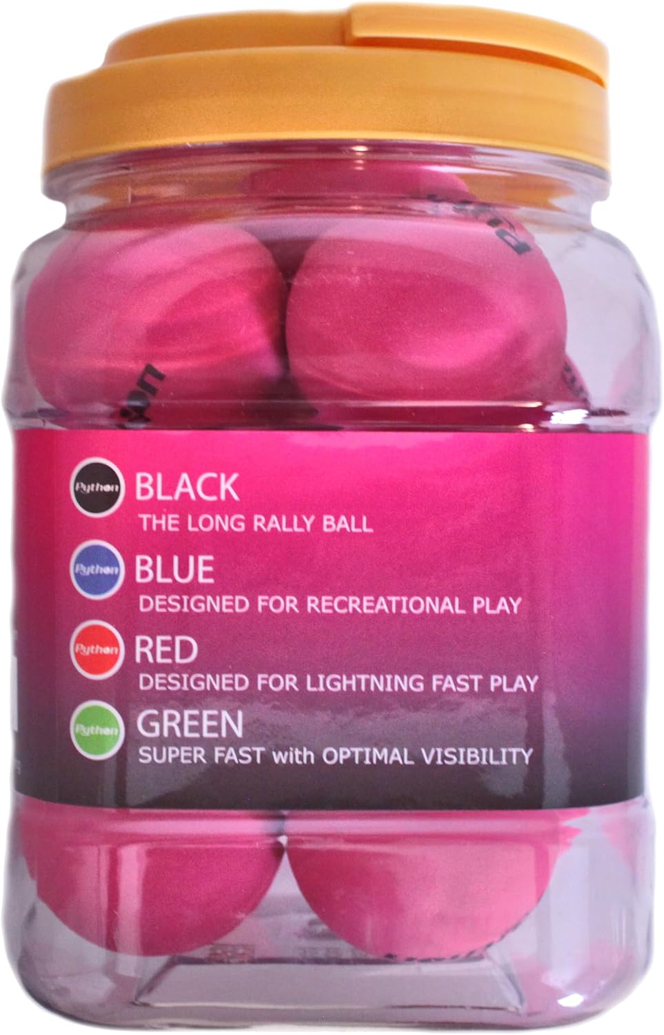 Python (Pink) Racquetballs (Super Fast w/Optimal Visibility)(Value Pack - 12 Ball Jug)