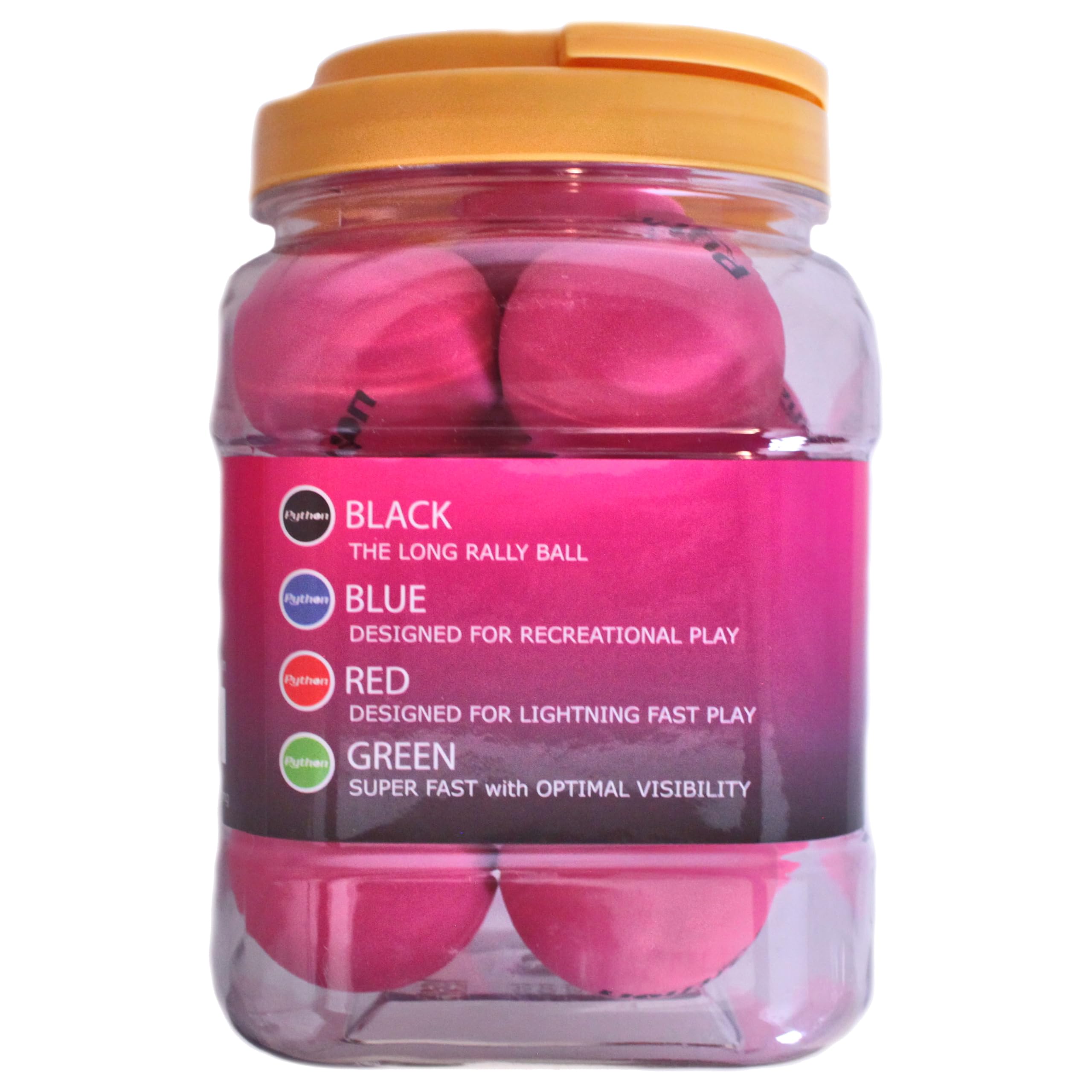 Python (rosa) - Pelotas de raqueta (súper rápidas con visibilidad óptima) (paquete económico - 12 jarras de bolas)