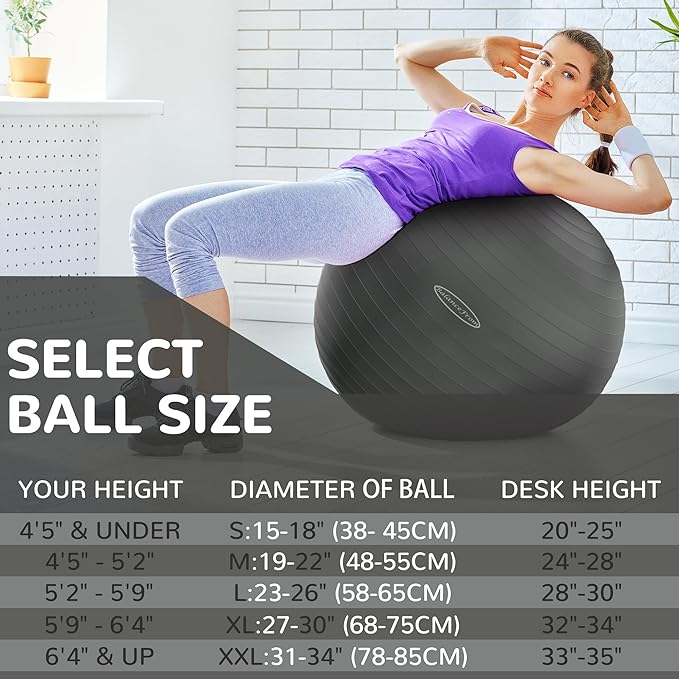 With a 2,000-pound weight capacity, the Signature Fitness Exercise Ball is suitable for users of all sizes and fitness levels. It comes in multiple sizes ranging from 55cm to 85cm, allowing users to choose the size that best fits their needs. The ball comes with a quick pump for easy inflation, making it convenient to set up and start using for workouts or relaxation exercises. Whether you're looking to improve core strength, balance, or flexibility, this exercise ball is a durable and effective tool for achieving your fitness goals. Description by ChatGPT.