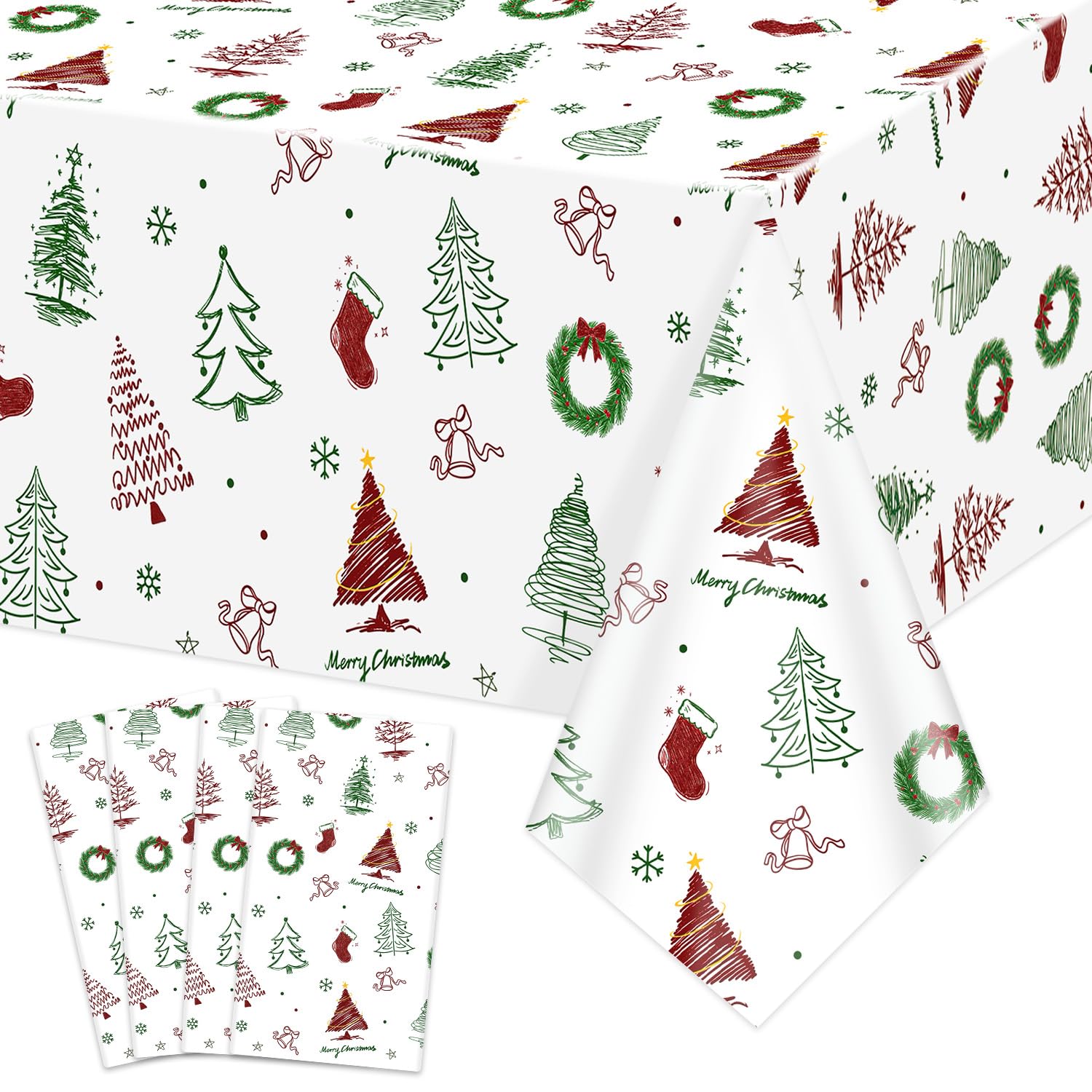 4 Pcs Christmas Tablecloths, Xmas Tree Table Cloths Winter Decorations